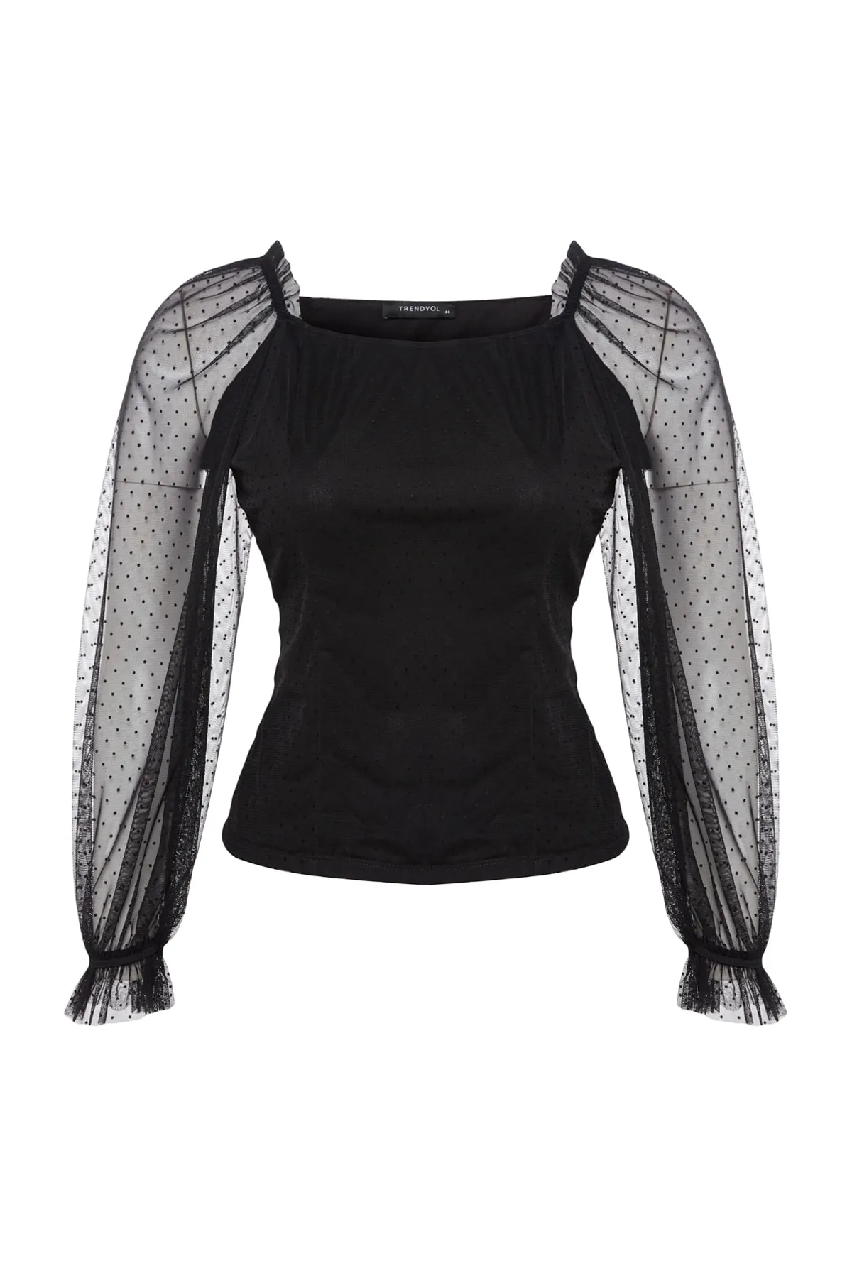 Trendyol Curve  Schwarze gewebte Bluse mit Tüllärmeln TBSSS23AF00004