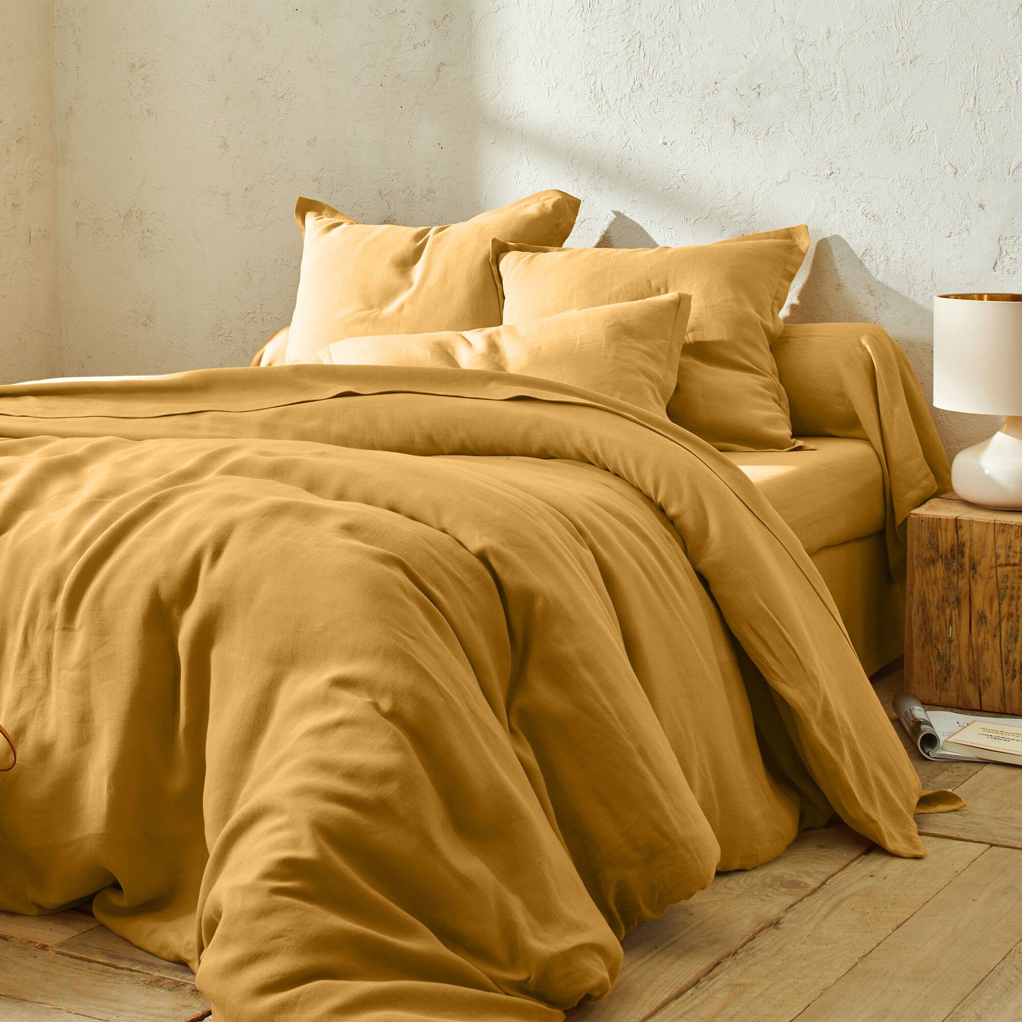 Linge de lit uni lin lavé