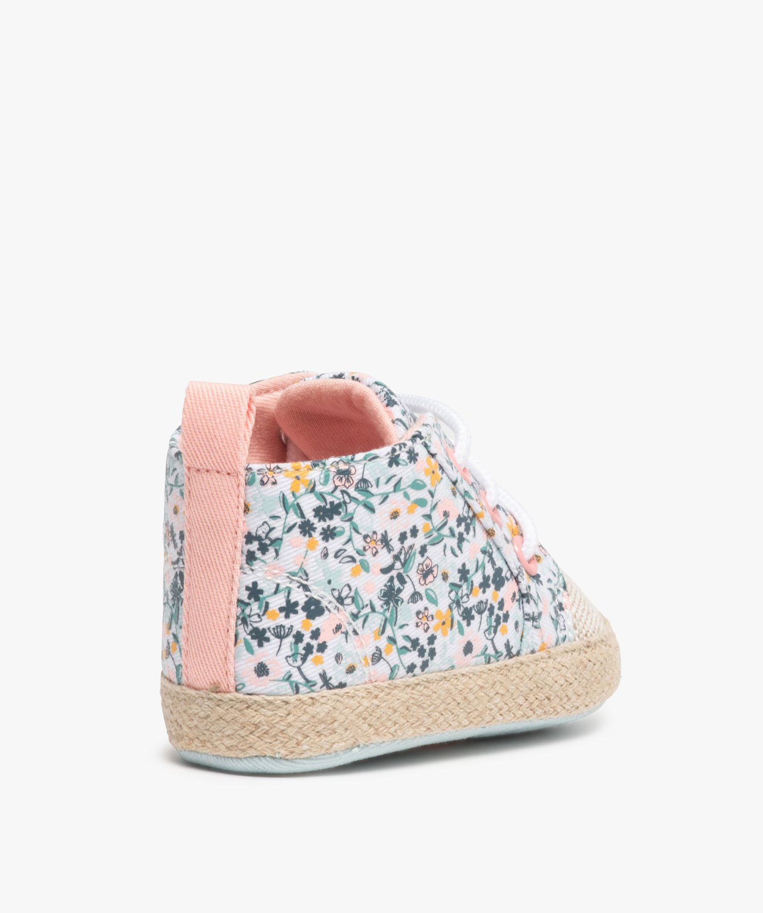 Chaussons de naissance bébé fille baskets en toile fleurie blanc | GEMO
