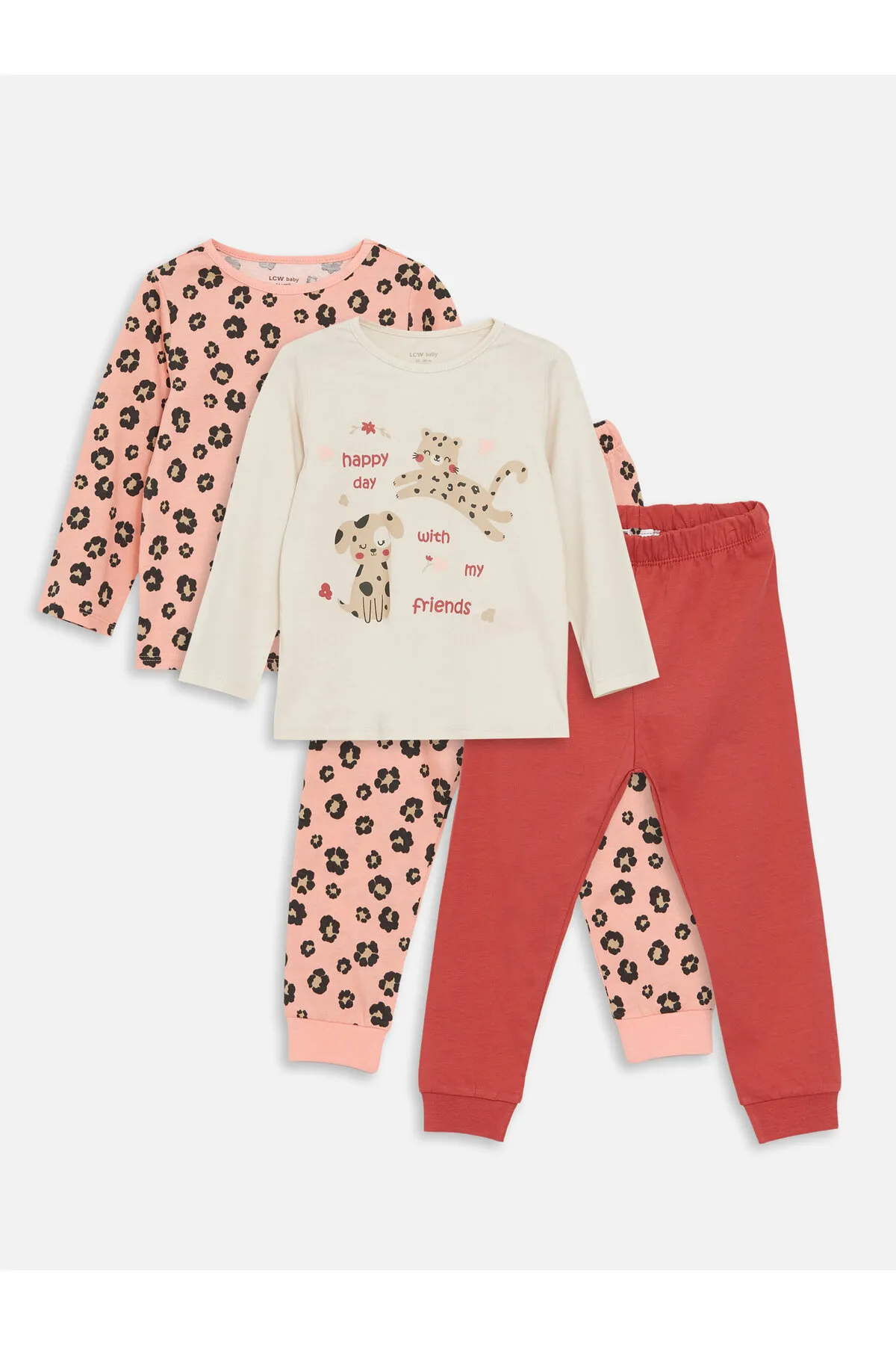 LC Waikiki  2-teiliges Pyjama-Set mit Rundhalsausschnitt und langen Ärmeln für Baby-Mädchen