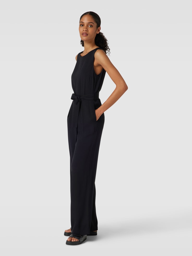Jumpsuit aus Viskose mit Bindegürtel in schwarz