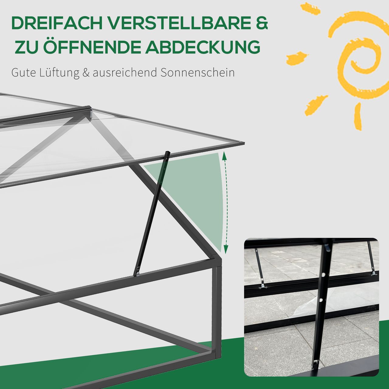 Outsunny Frühbeet Alu Treibhaus Gewächshaus Frühbeetkasten Pflanzenbeet mit Abdeckung Polystyrolplatte wetterfest Schwarz Transparent 117 x 97 x 52 cm