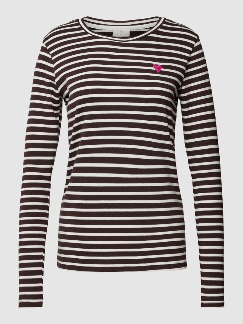 Longsleeve mit Motiv-Stitching Modell 'Liddy' in mittelbraun