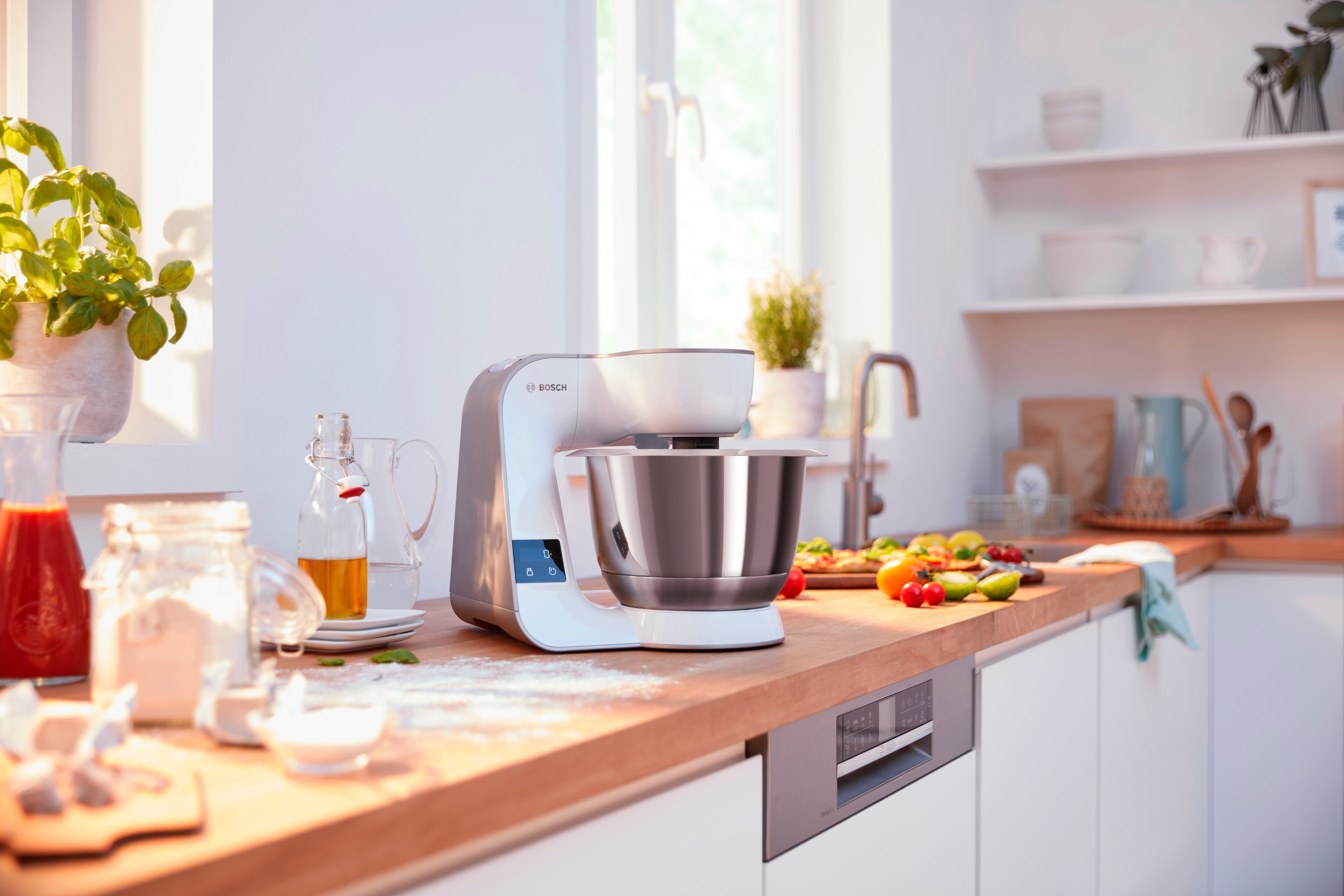 BOSCH Küchenmaschine MUM5XW40 MUM5, 1000 W, 3,9 l Schüssel, Waage, Patisserieset, Schnitzler, 4 Scheiben, Fleischwolf,Zitruspresse