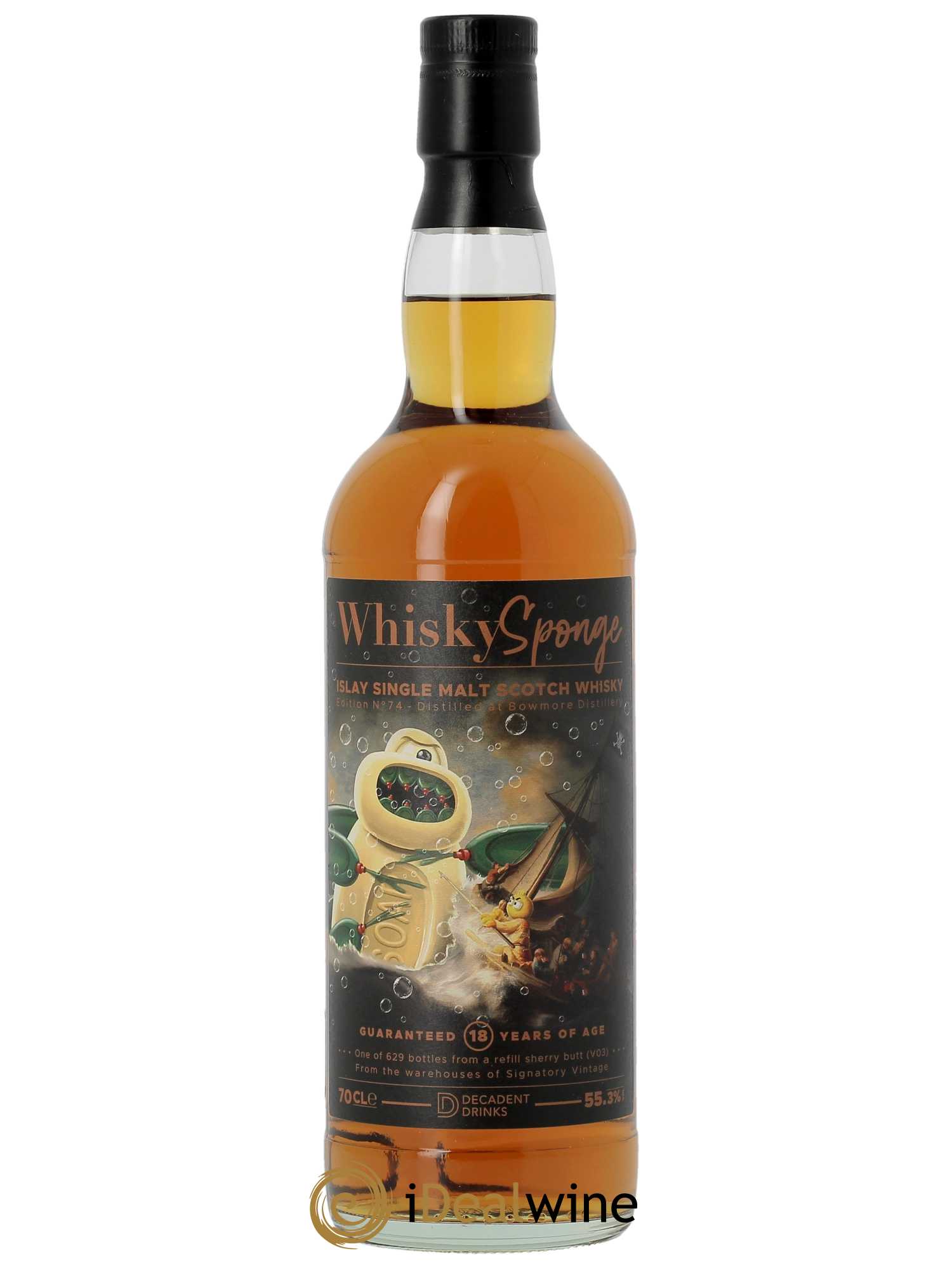 Whisky Bowmore 18 ans 2003 Edition No.74 Whisky Sponge D.D. (70cl) 2003 - Lot de 1 Bouteille