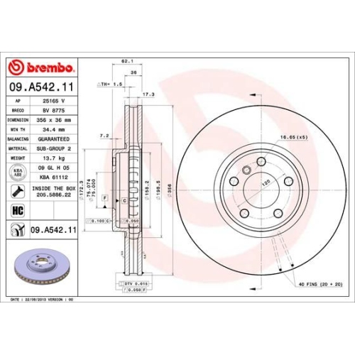 Bremsscheibe Brembo Vorderachse  1 Stück 09.A542.11 - ATU
