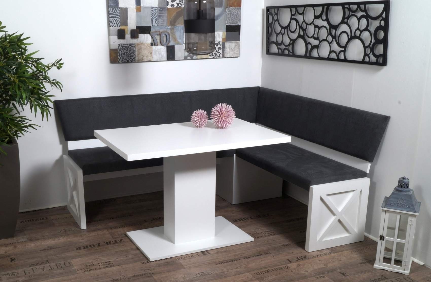 Trendmöbel24 Eckbankgruppe Weiße Landhaus Eckbank Essgruppe MADRANO 185 x 155 cm, (4-tlg)