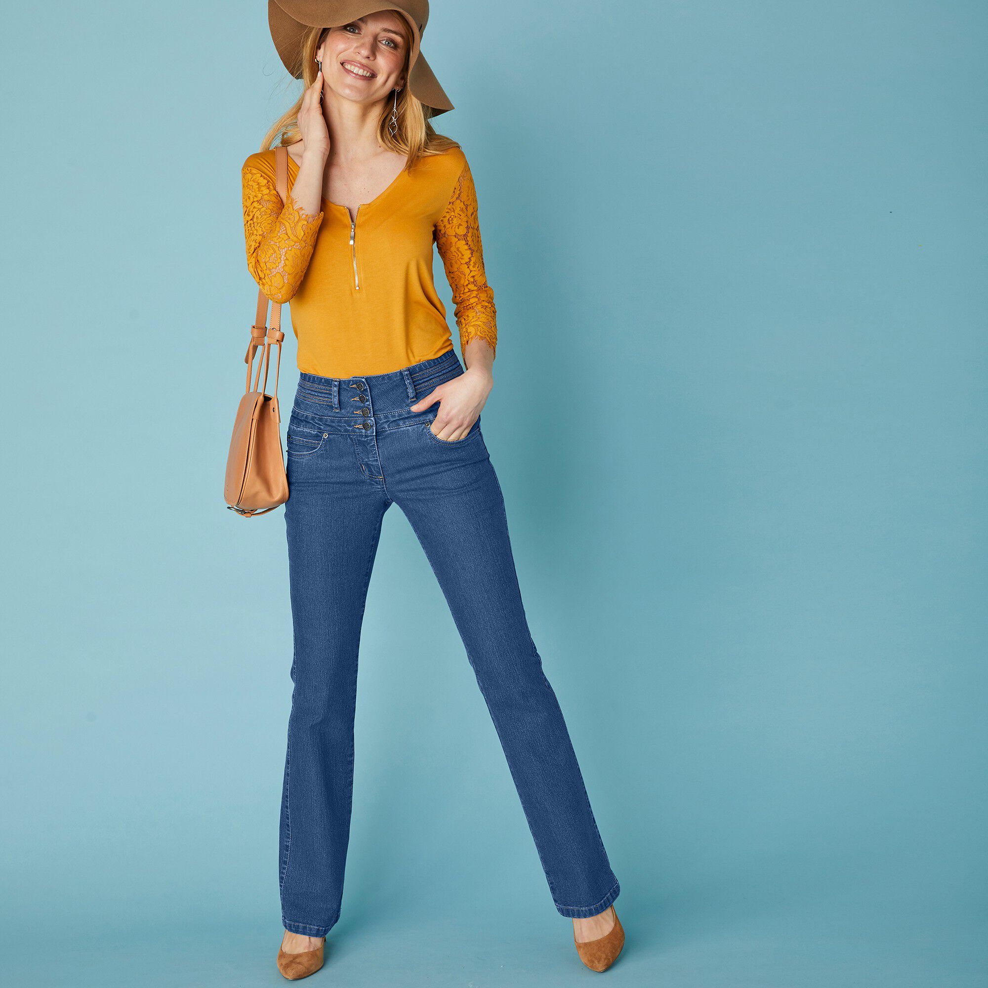 Jean coupe bootcut taille haute stretch