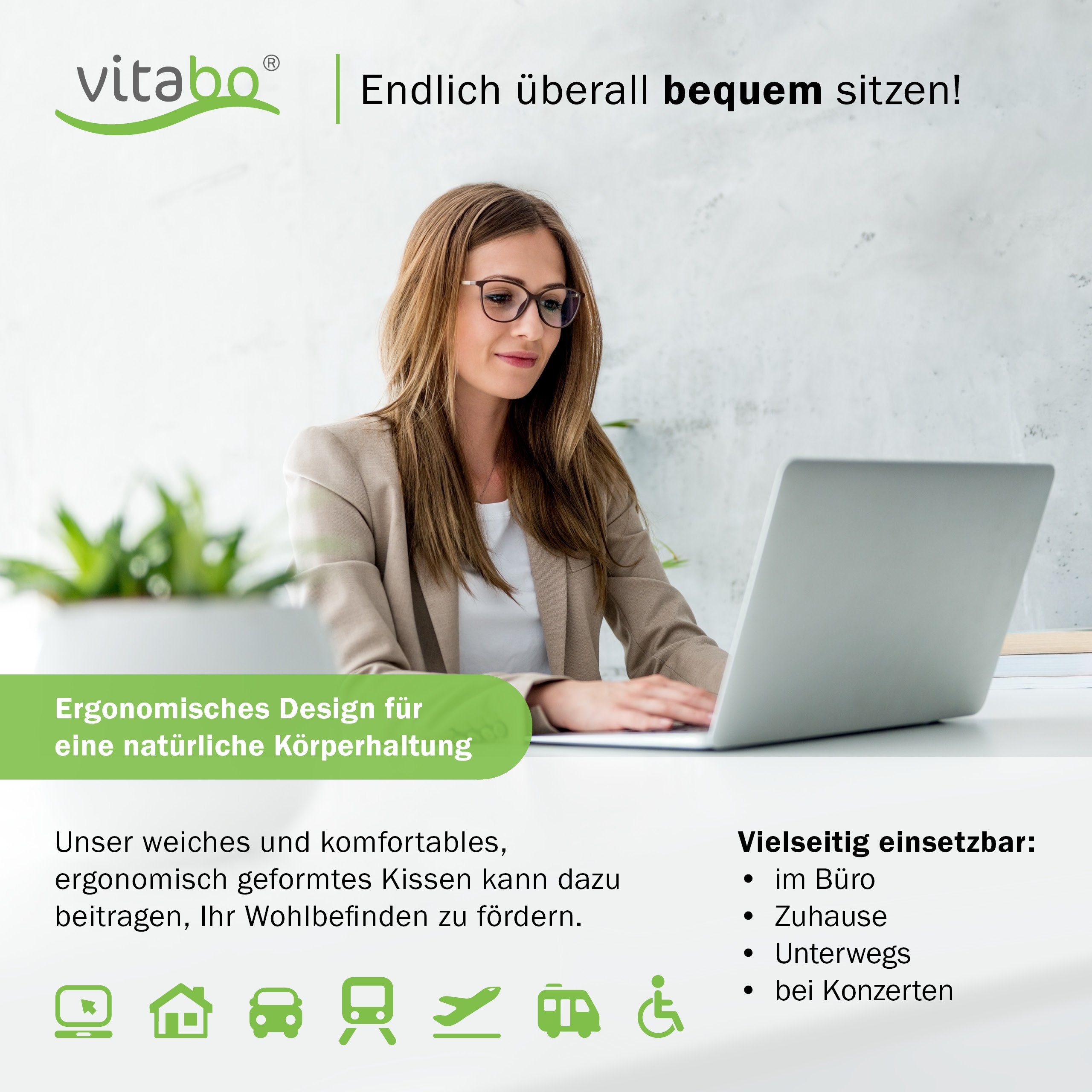 Vitabo Steißbeinkissen Vitabo Ergonomischer Steißbein Sitzring – Steißbeinkissen in O-Form mit Gel-Schicht I Ringkissen, Sitzdonut aus Memory-Schaum (Schwarz), mit kühlender Gel-Auflage, Anti-Rutsch-Noppen an der Unterseite sorgen für einen sicheren