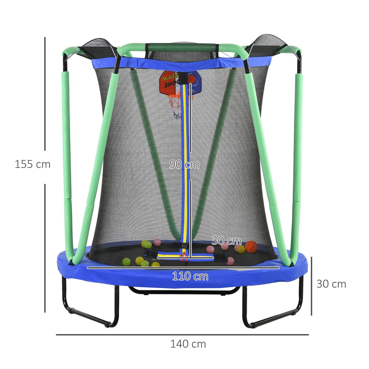 ZONEKIZ Trampolin für Kinder, Ø140 cm Kindertrampolin mit Sicherheitsnetz Blau