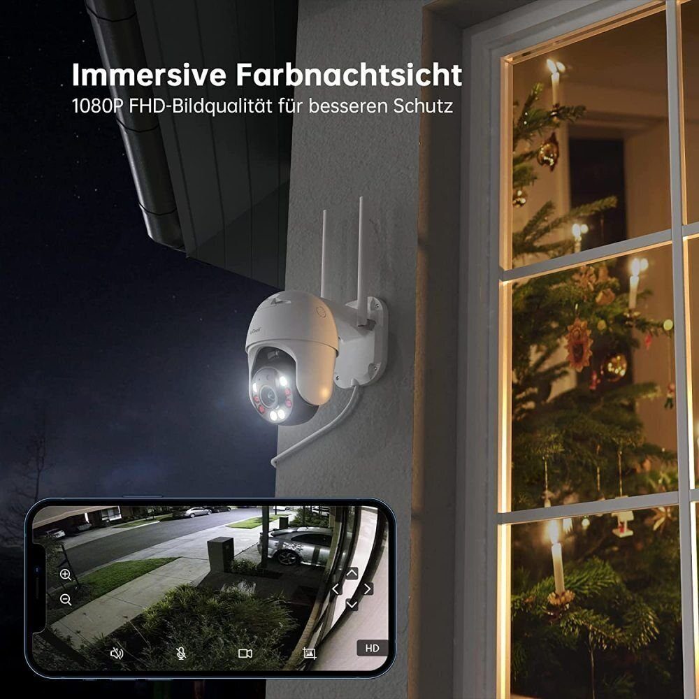 ieGeek Überwachungskamera 1080P FHD Aussen WLAN IP, Auto-Tracking Kamera Überwachungskamera (AuBenbereich, Outdoor, 3-Meter-Stromkabel, Multi-User und Geräte,Datenschutz Beschützen,Kompatibel mit Android/IOS,4x Zoom, Automatische Verfolgung,Farbnacht
