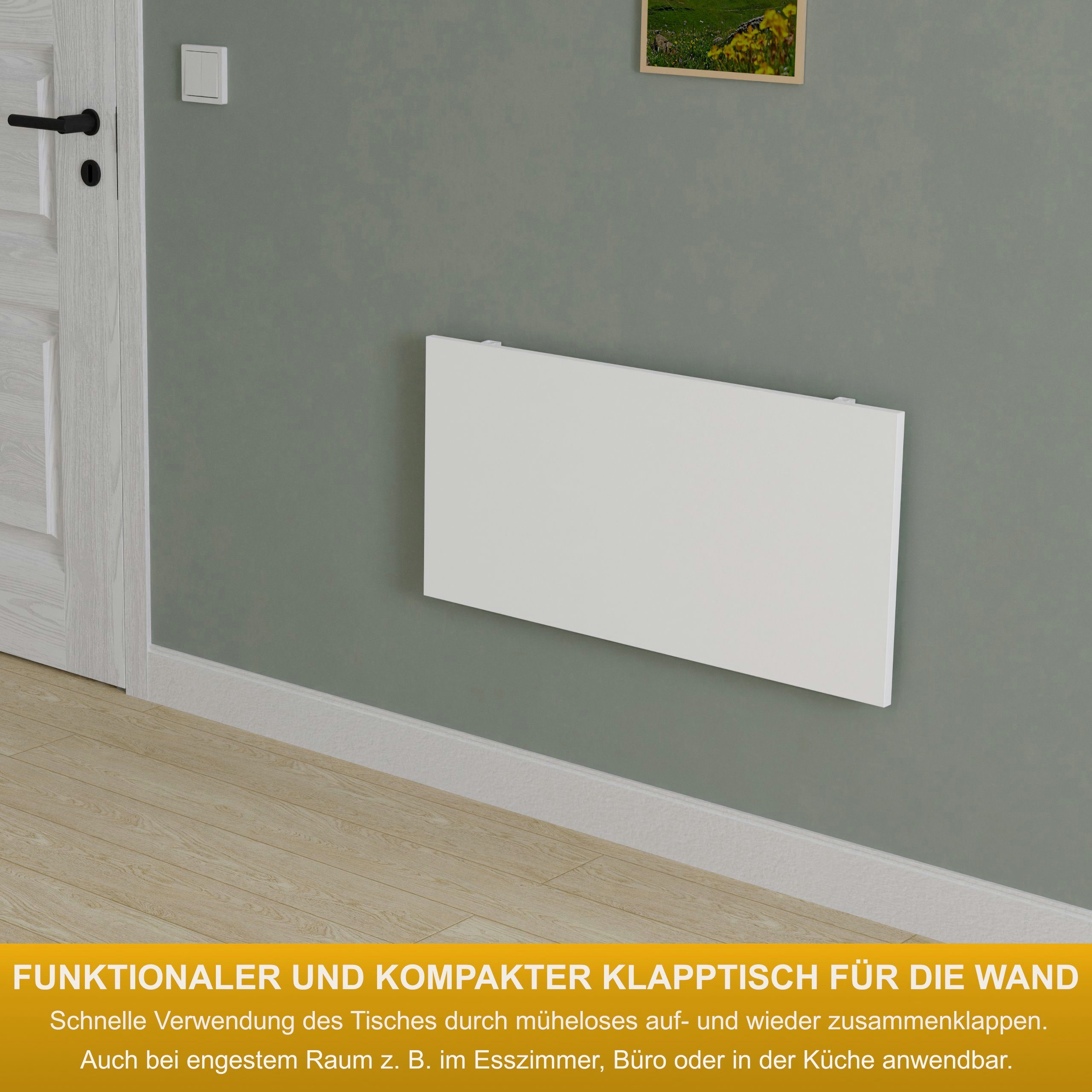 KDR Produktgestaltung Klapptisch 80x40 Wandklapptisch Esstisch Küchentisch Schreibtisch Wand Tisch, Weiß