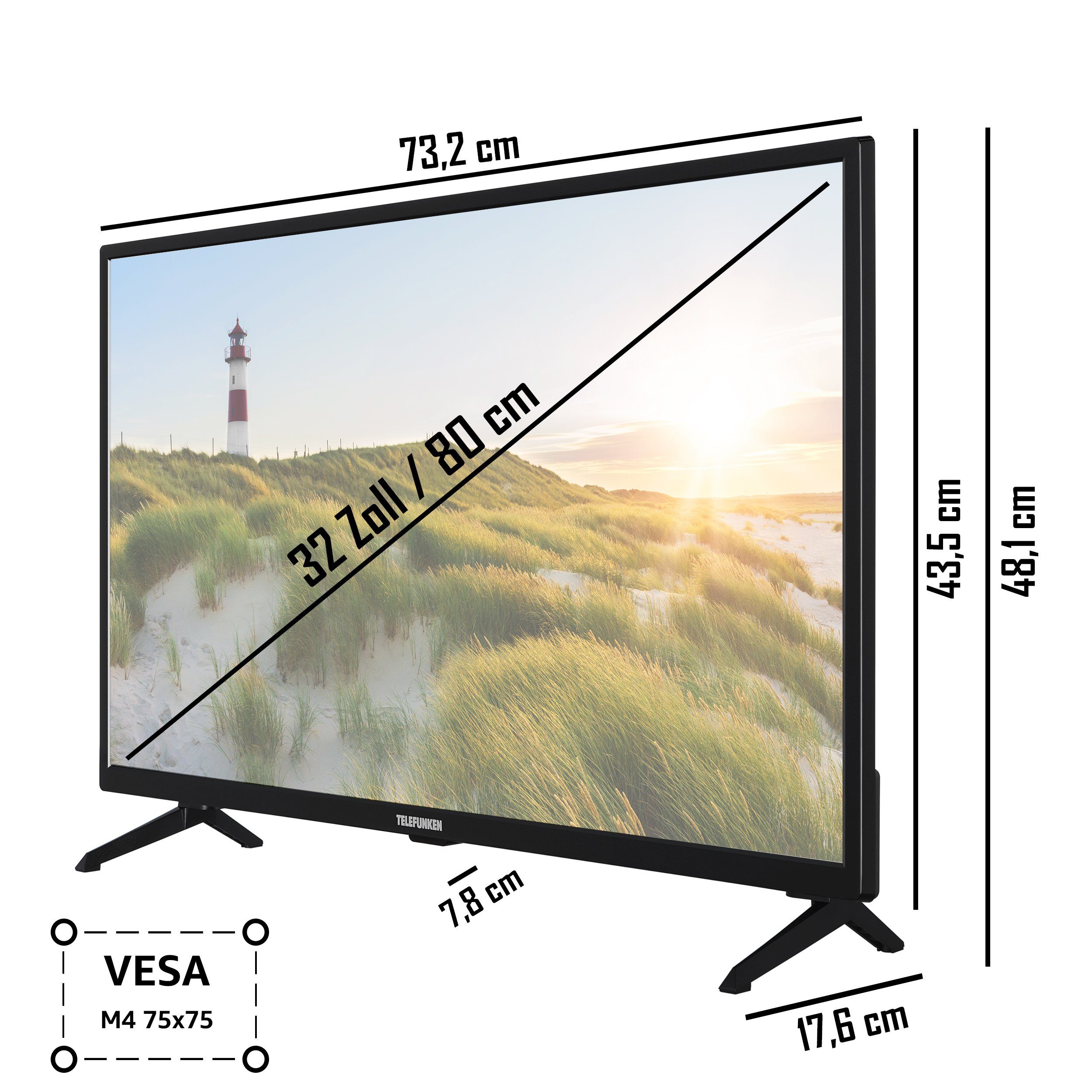 Telefunken XF32SN550S LCD-LED Fernseher (80 cm/32 Zoll, Full HD, Smart TV, HDR, Triple-Tuner - 6 Monate HD+ gratis)