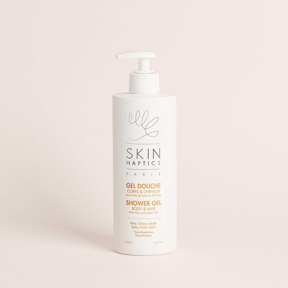 skinhaptics Gel Douche Corps et Cheveux, aux huilesde coton et de prune Gel douche
