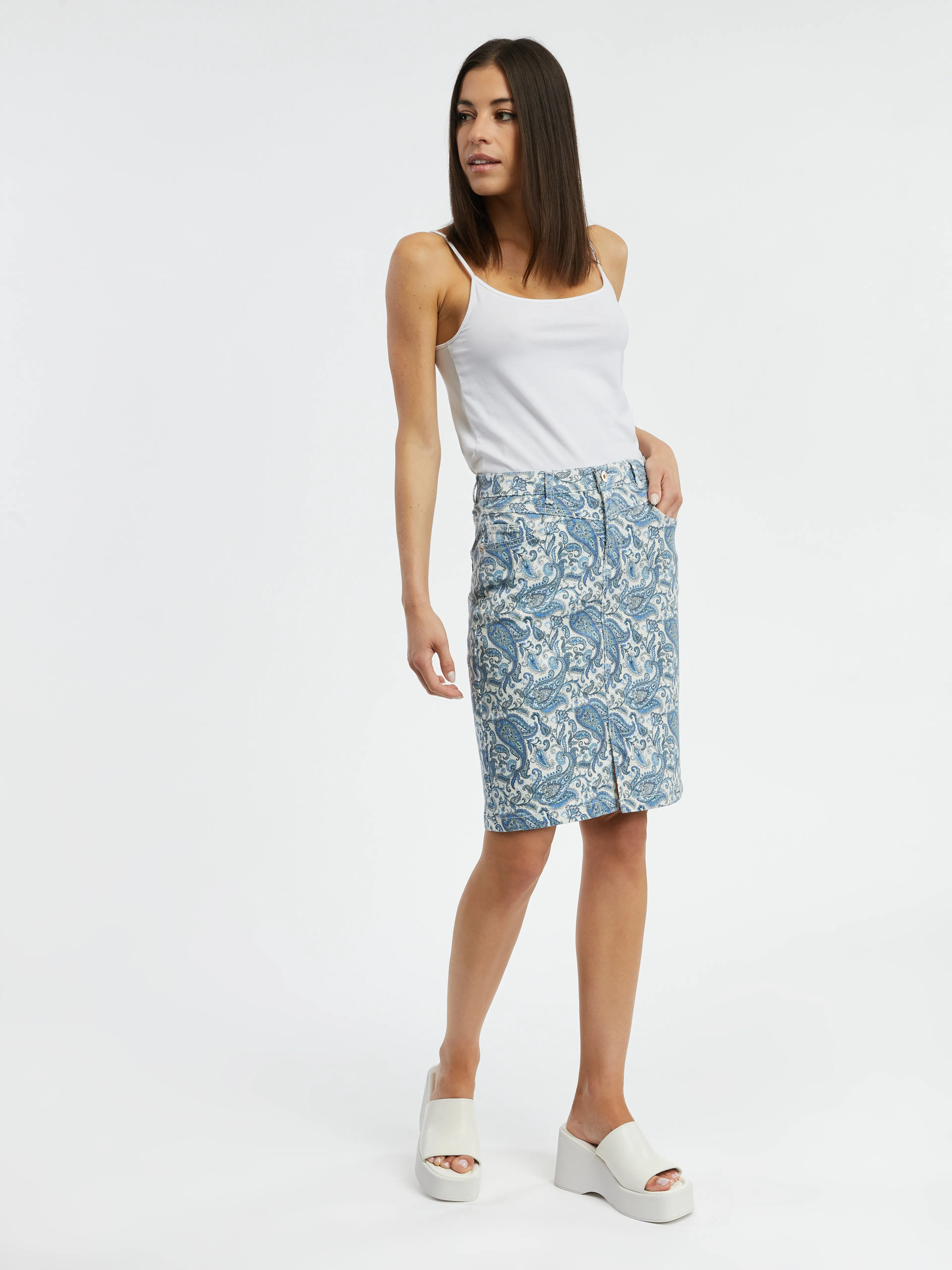 Blaue gemusterter Damen-Denimrock ORSAY