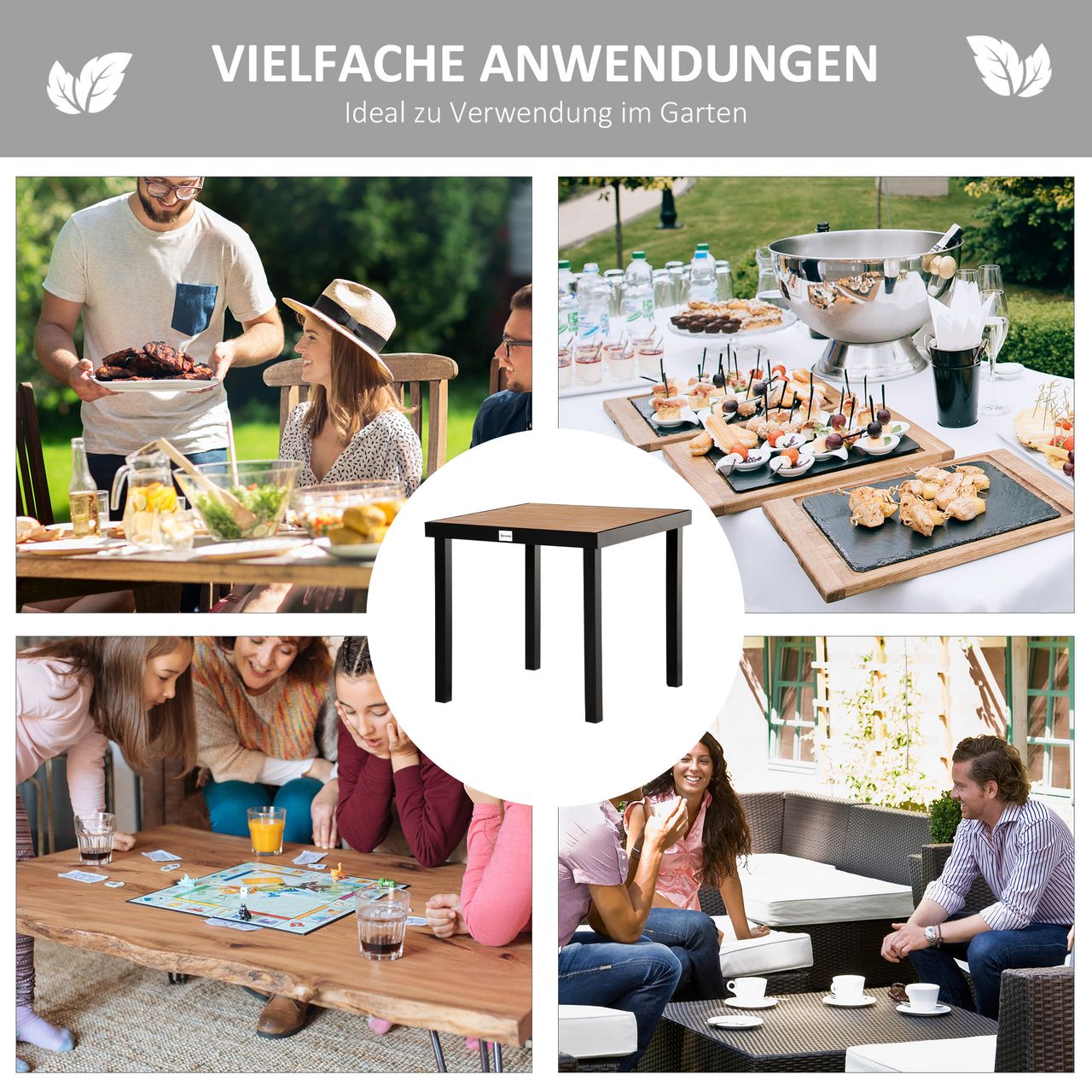 Outsunny Gartentisch für 4 Personen Esstisch Aluminiumtisch Gartenmöbel Loungemöbel pflegeleicht Kunststoff Natur 80 x 80 x 74 cm