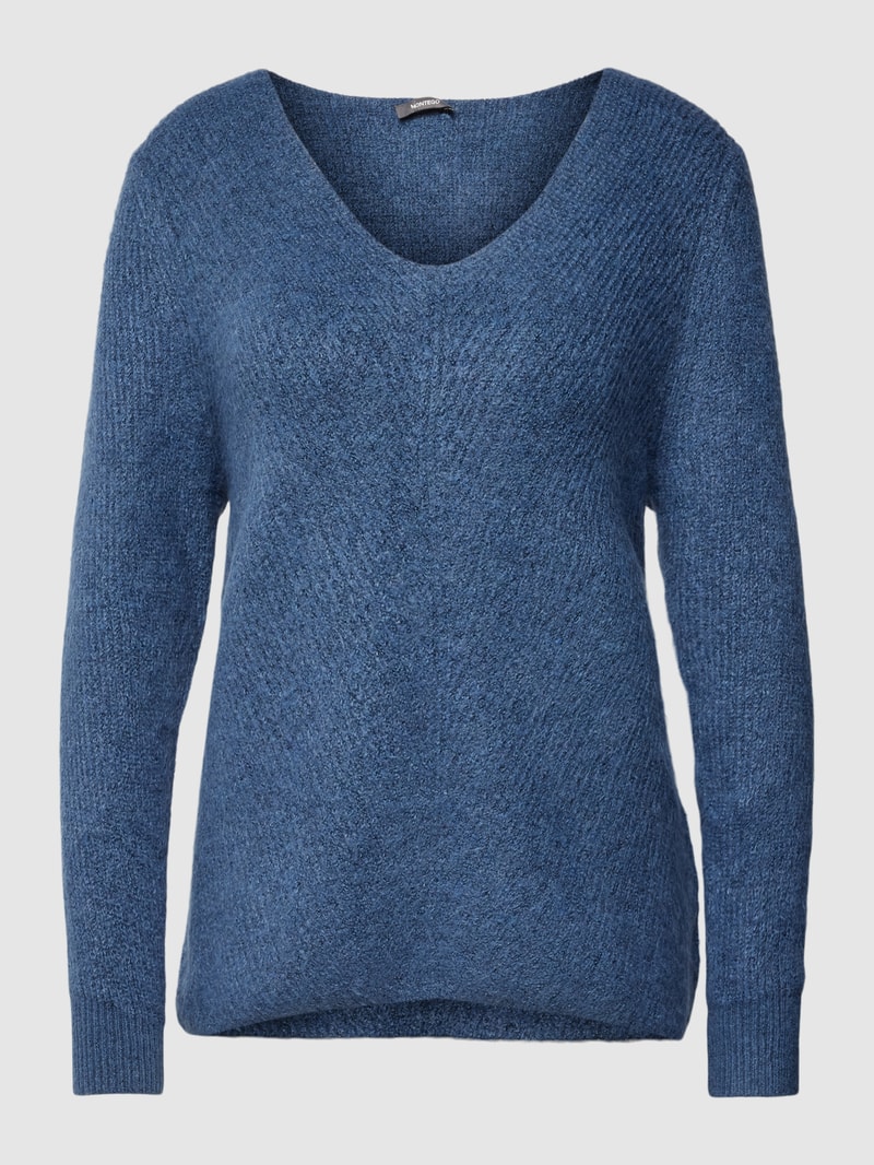 Strickpullover mit U-Boot-Ausschnitt in rauchblau meliert