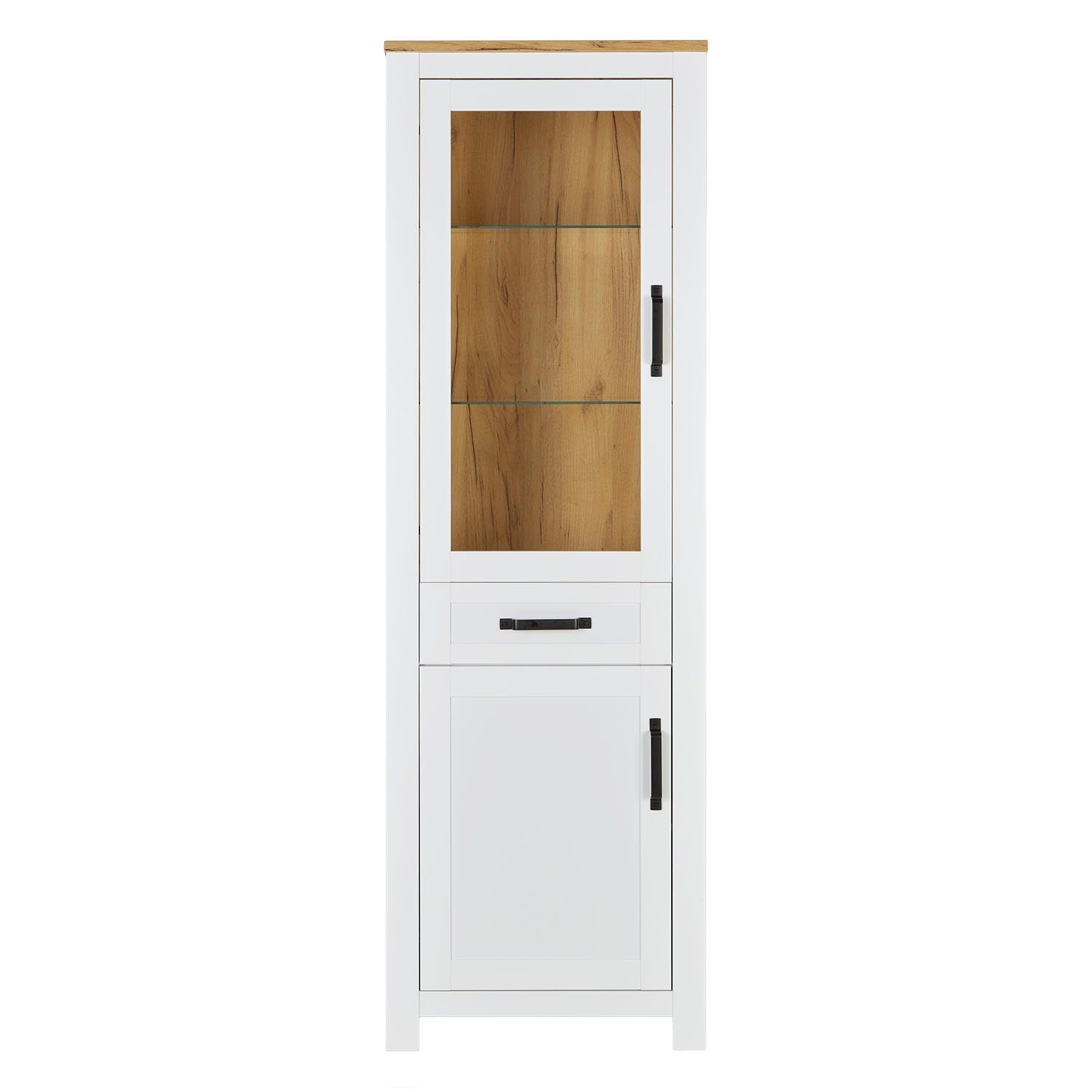 Homestyle4u Wohnwand Anbauwand Schrank Set 3 tlg. Weiß Eiche, (3-St)