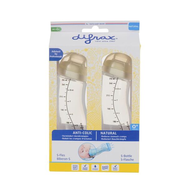 Difrax Natural 0 M S-palack 2 db-os kiszerelés, fehér, krémszínű, 2 x 250 ml