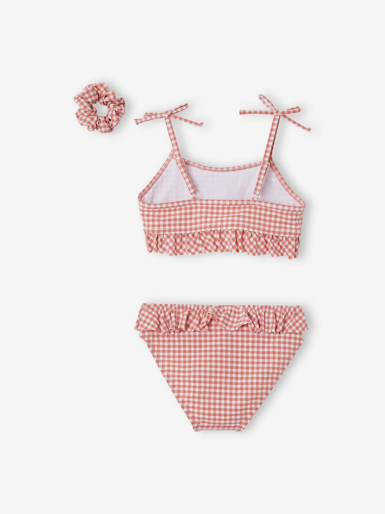Vertbaudet Mädchen Bikini, Vichy-Karo - koralle
