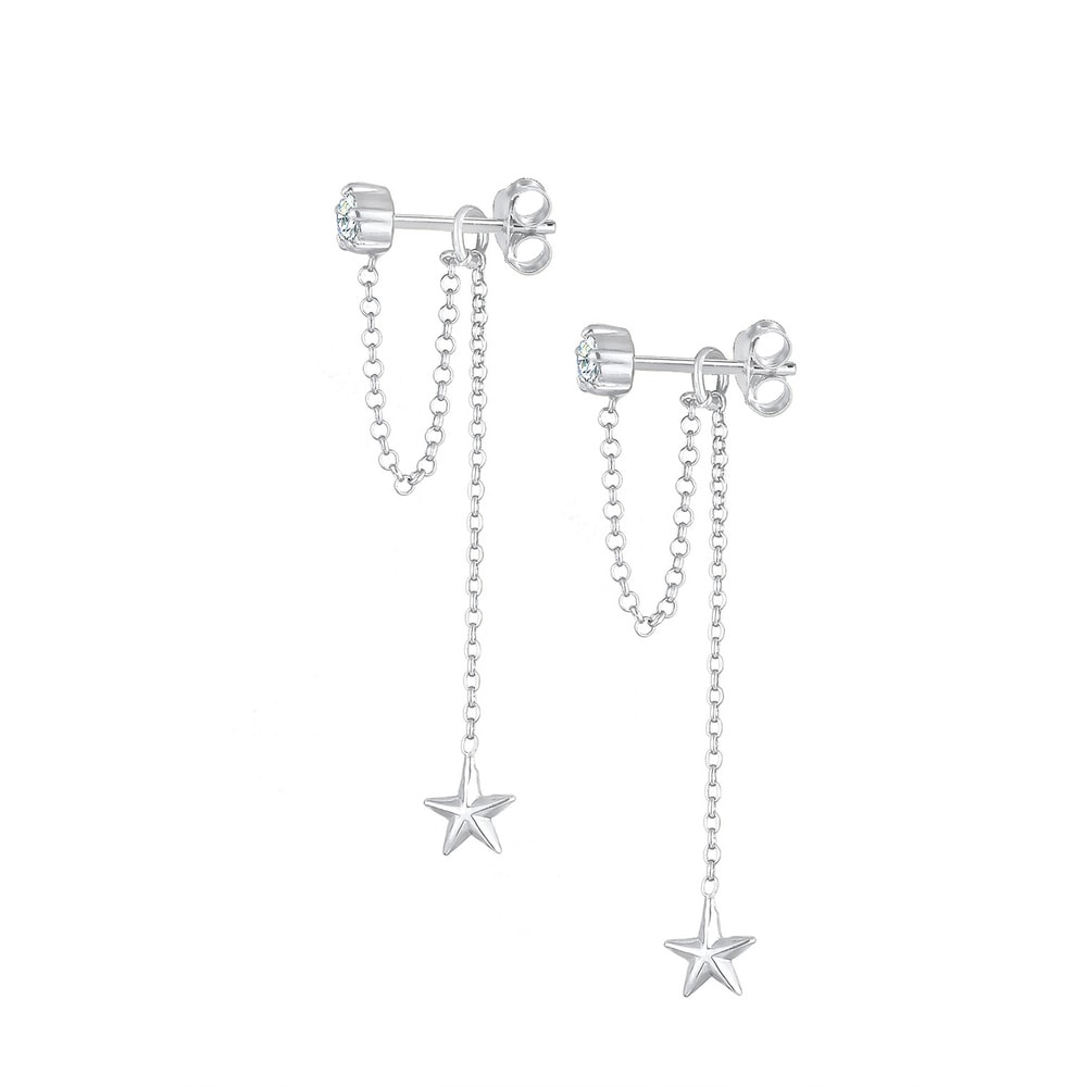 Elli Elli Boucles d'Oreilles Earjacket Étoile Astro Look avec Cristaux Boucles d'Oreil Boucles d'oreilles