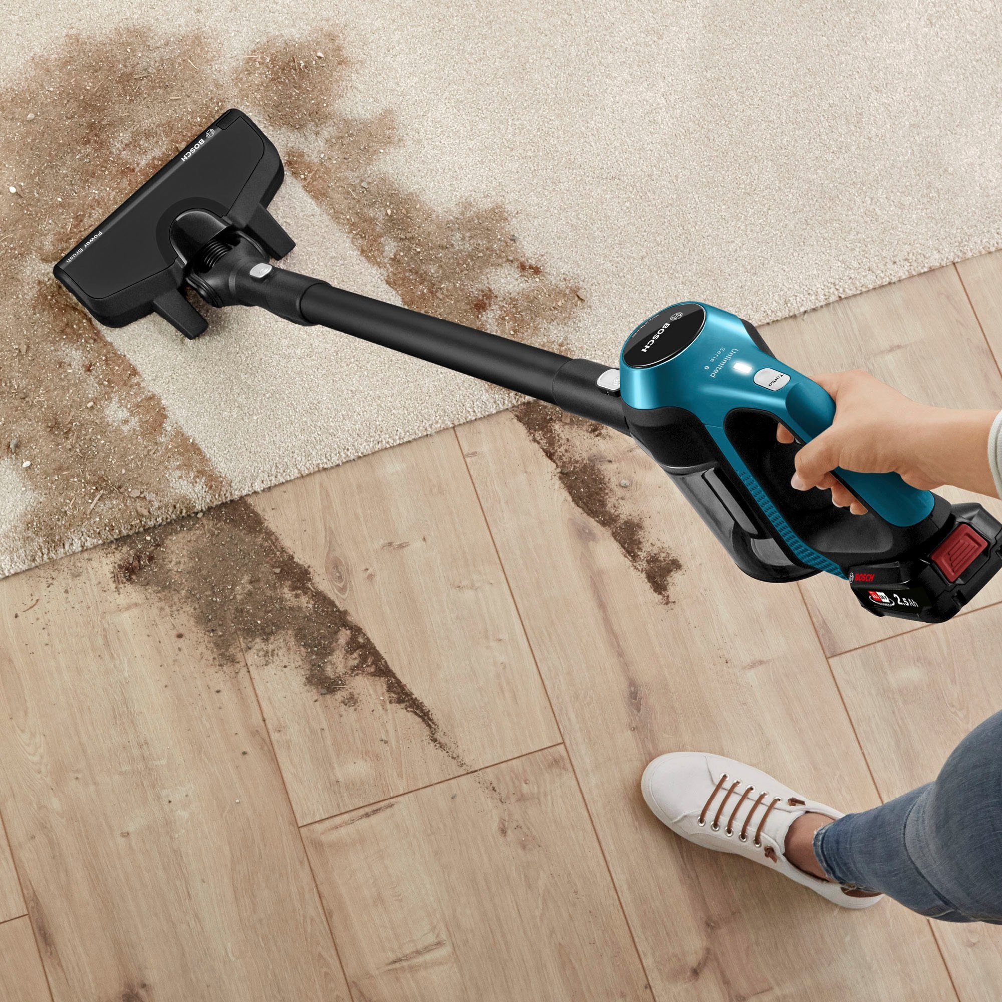 BOSCH Akku-Stielstaubsauger Unlimited Serie 6, schwarz, BKS6111P, beutellos, 18V Power for ALL Akku, inkl. Möbelpinsel