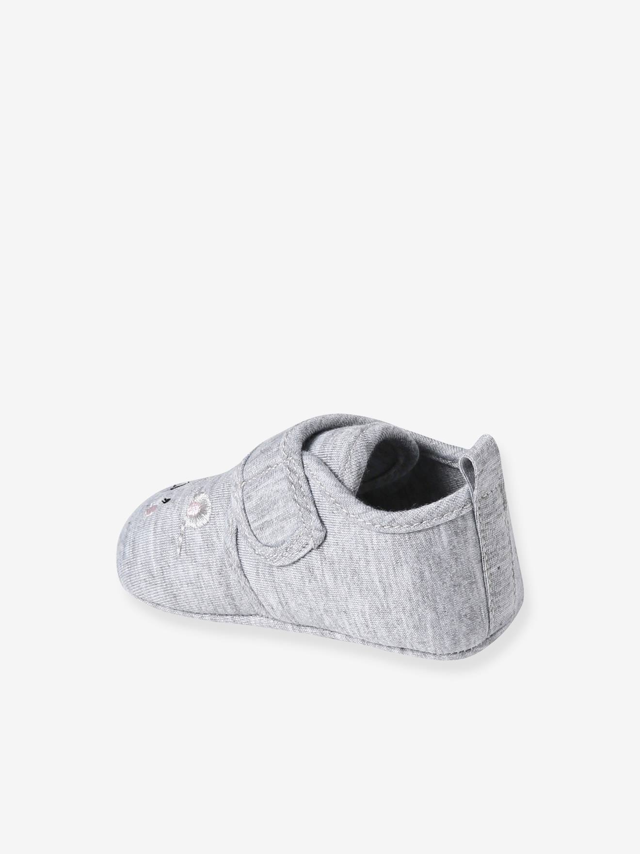 Chaussons souples scratchés bébé gris chiné