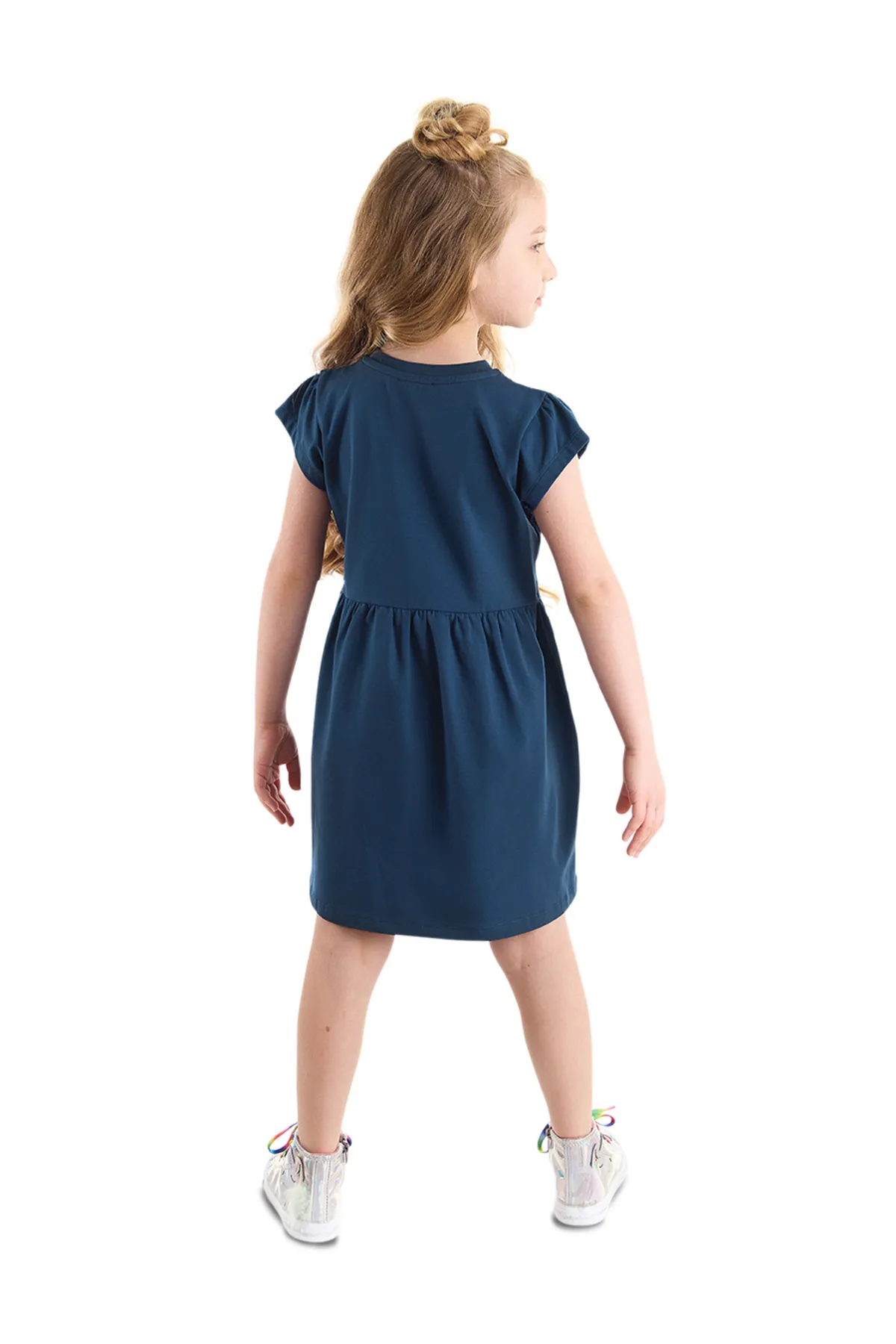 Denokids  Marineblaues Mädchenkleid aus gekämmter Baumwolle von Koala Cotton