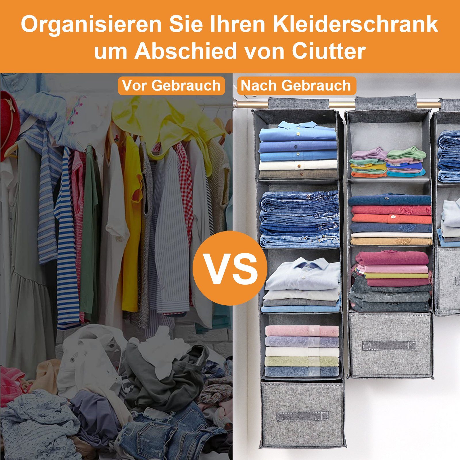 BTTO Hängeregal Hängeregal Stabiler Hängeorganizer Kleiderschrank Organizer,Grau, 1-tlg., Hängeorganizer,mit 3/4/5 Fächern,für Schrank Wandschrank