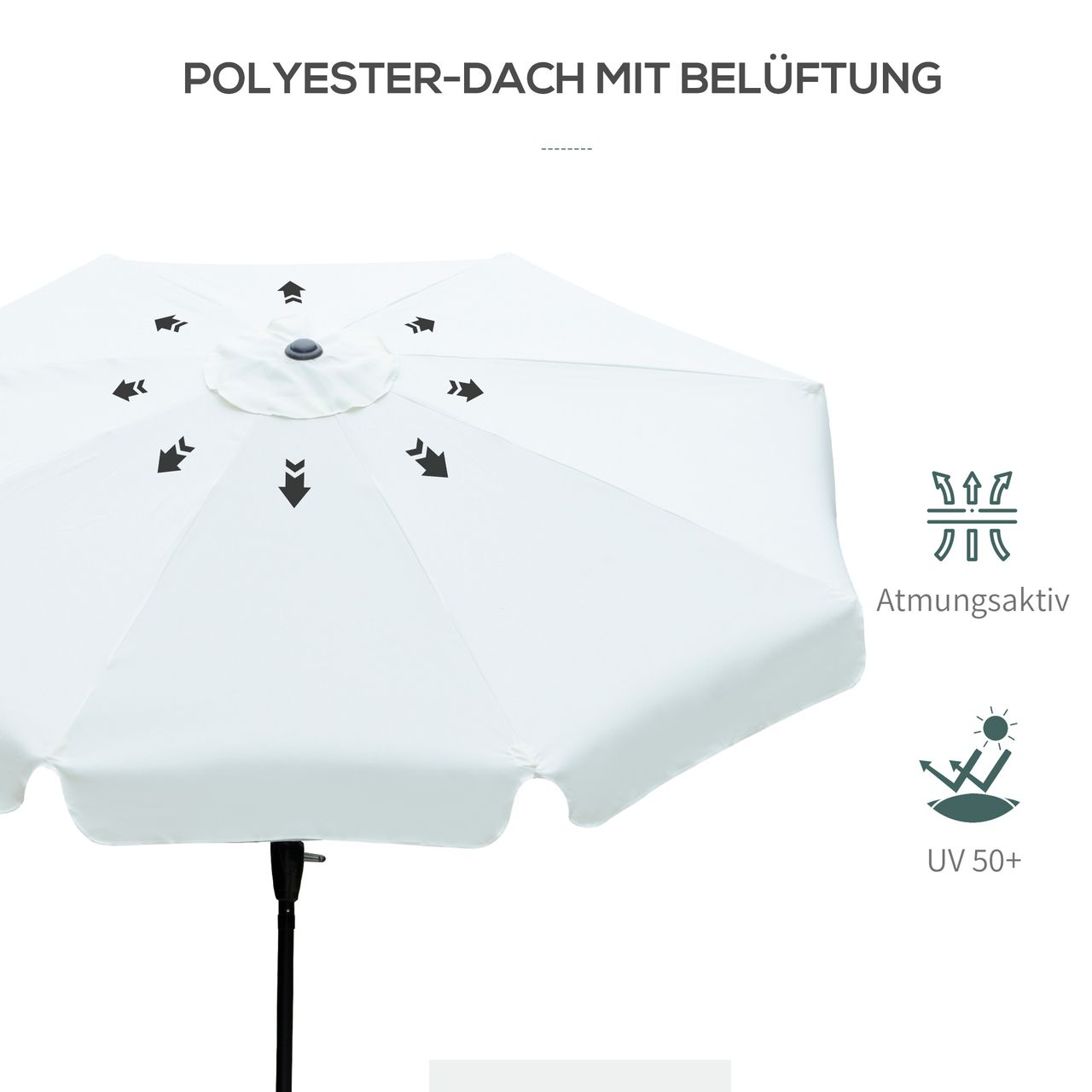 Outsunny Sonnenschirm 2,6 m Gartenschirm 8 Rippen UV-Schutz 50  Beige
