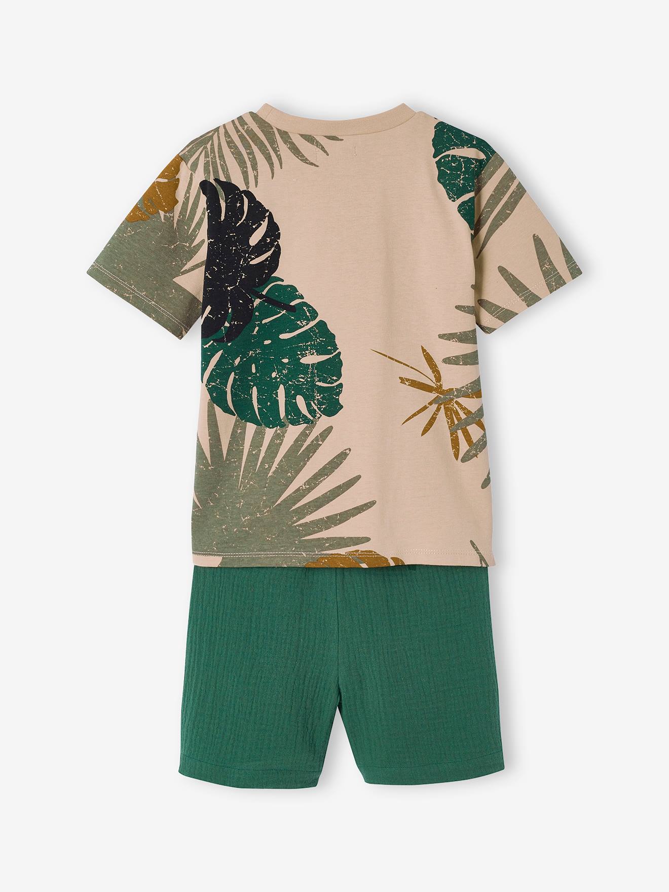 Ensemble tee-shirt et short en gaze de coton vert sapin