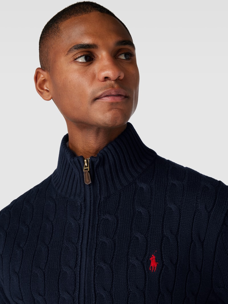 Strickjacke mit Logo-Stitching in marineblau