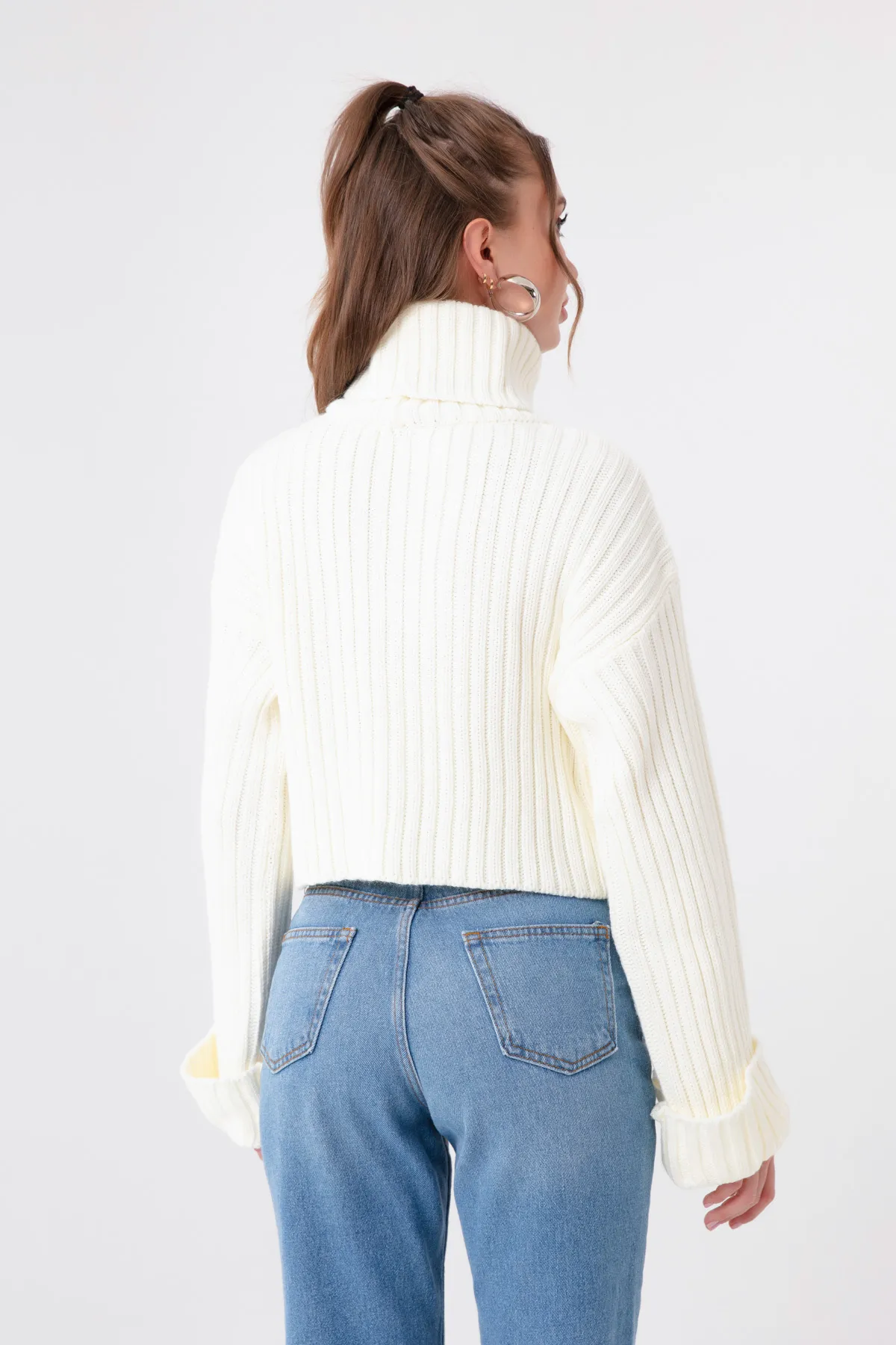 Lafaba  Ecrufarbener, breiter, gerippter Rollkragenpullover für Damen