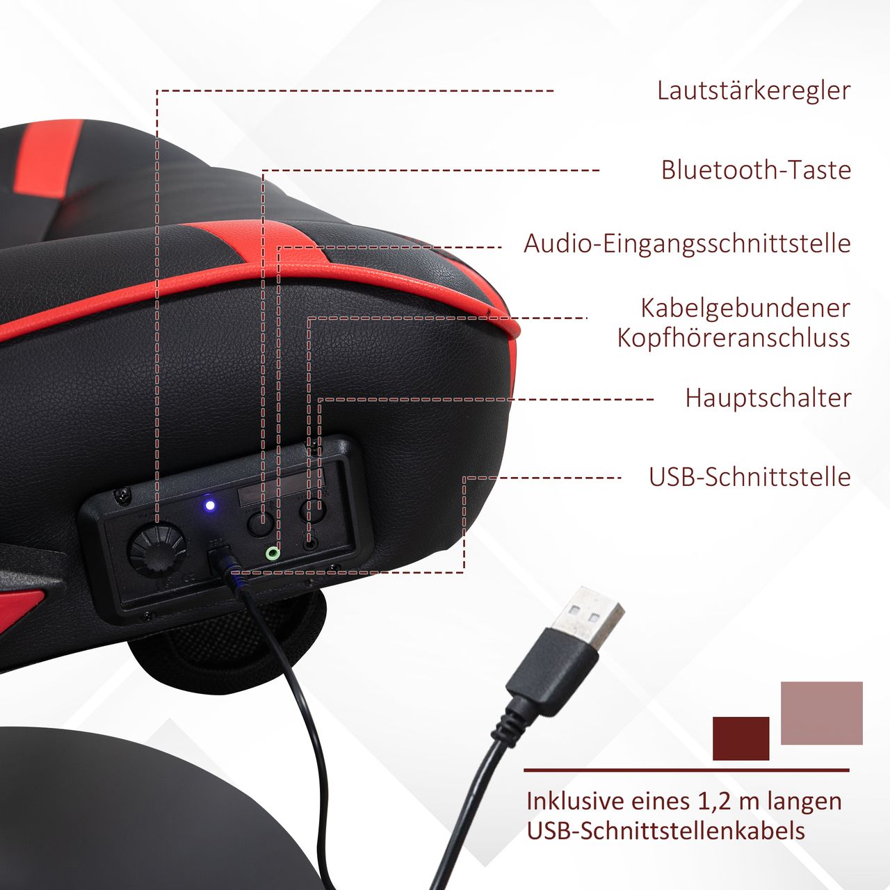 HOMCOM Vinsetto Gamingsessel mit Wippfunktion Gamingstuhl mit Lautsprecher Bürostuhl PU