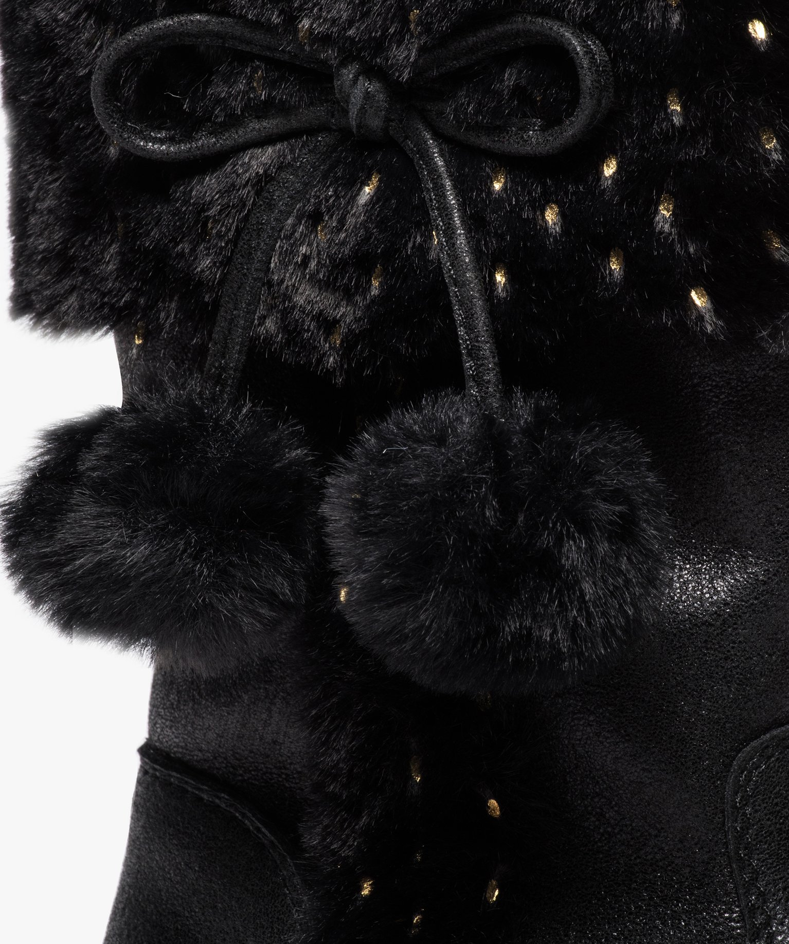 Bottines filles zippées à col duveteux et pompons noir | GEMO