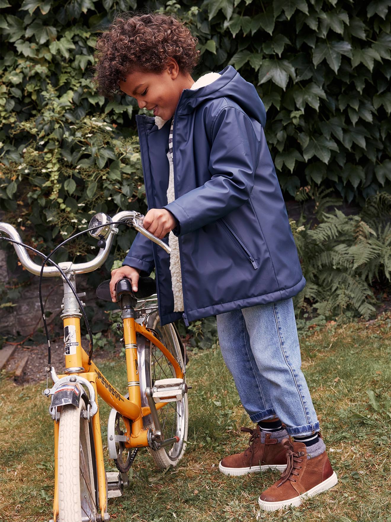 Vertbaudet Jungen Regenjacke mit Kapuze & Teddyfleece-Futter - nachtblau
