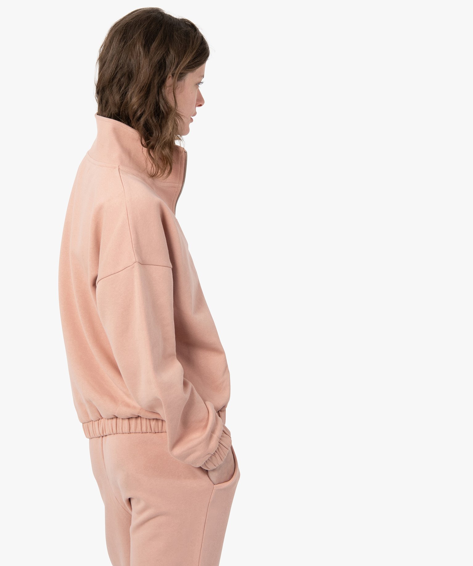 Sweat femme à col zippé intérieur molletonné rose | GEMO