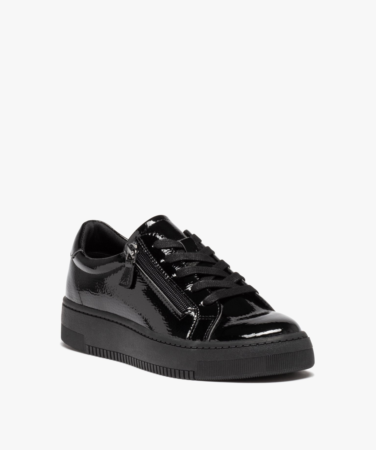 Baskets femme vernies à zip et à lacets noir | GEMO