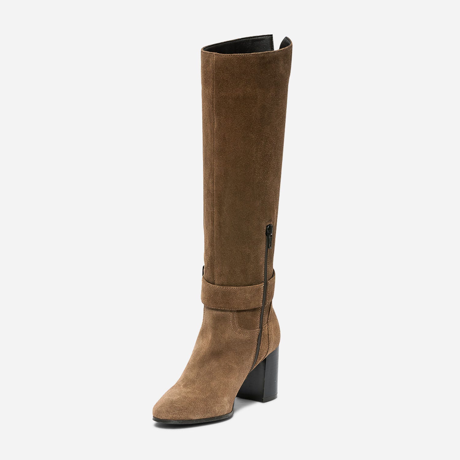 Botte marron en cuir velours à boucle effet écaille
