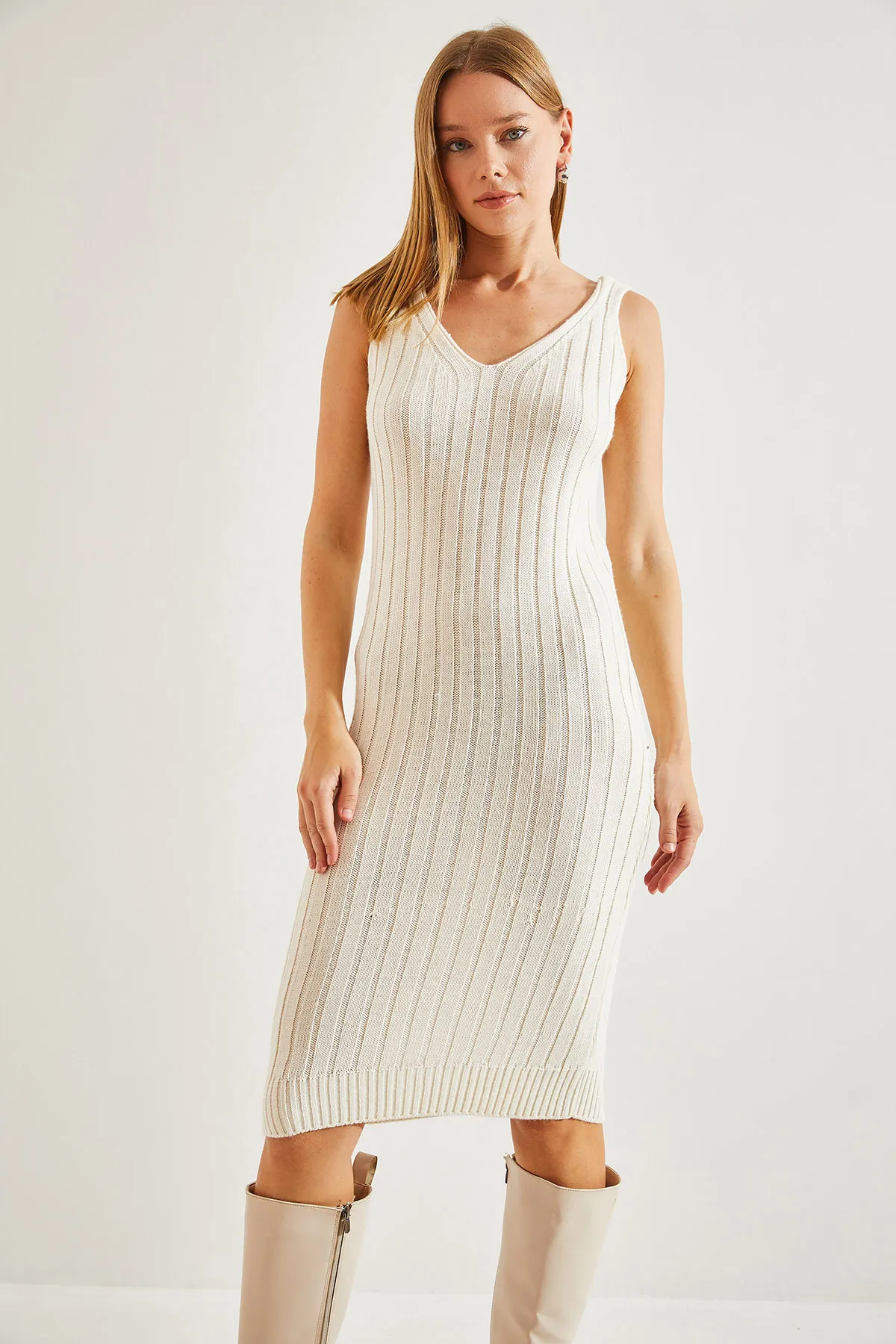 Bianco Lucci  Damen-Strickwaren-Trägerkleid-Pullover-Doppelset