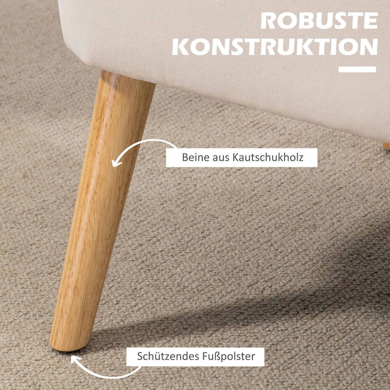 HOMCOM 2-Sitzer Sofa Zweisitzer, Loveseat mit Leinenoptik, Holzbeine, Cremeweiß