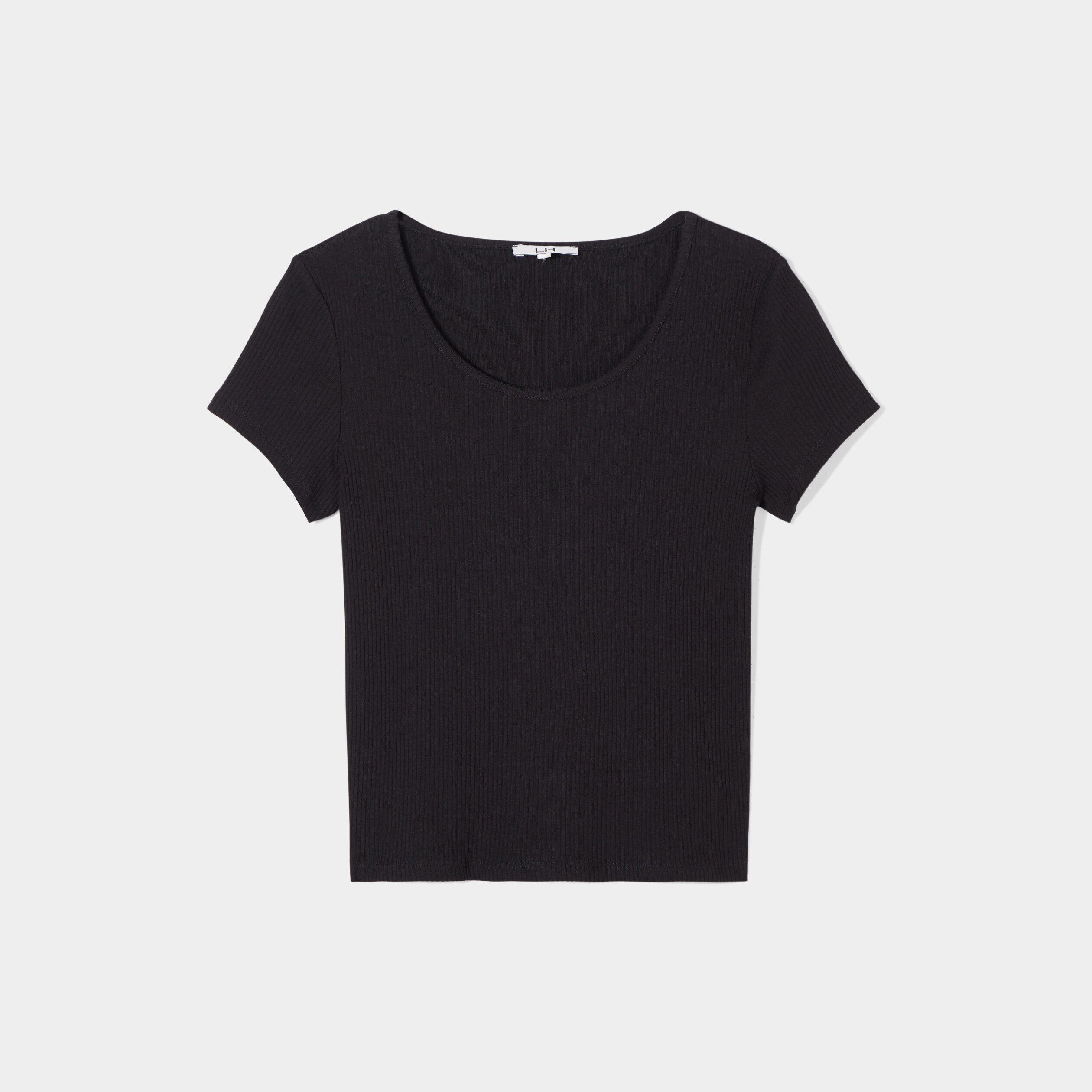 T-shirt manches courtes côtelé noir femme | La Halle