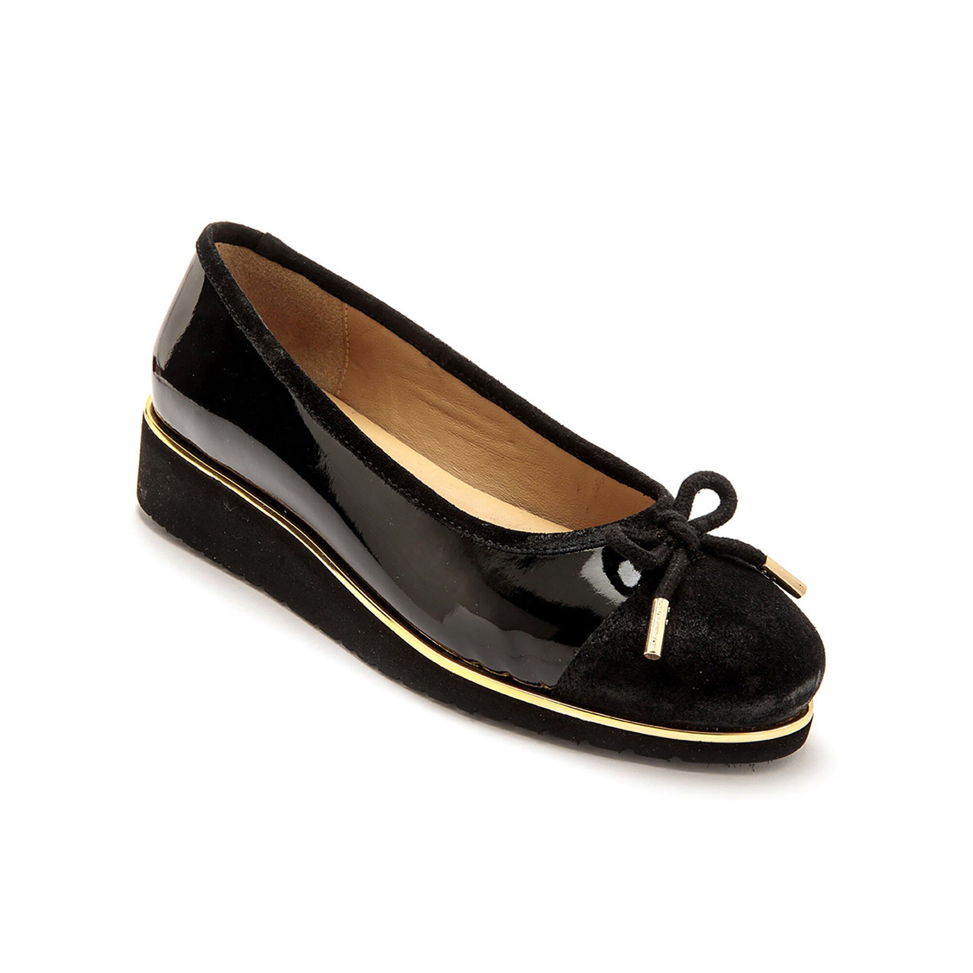 Ballerine compensée largeur confort en cuir verni