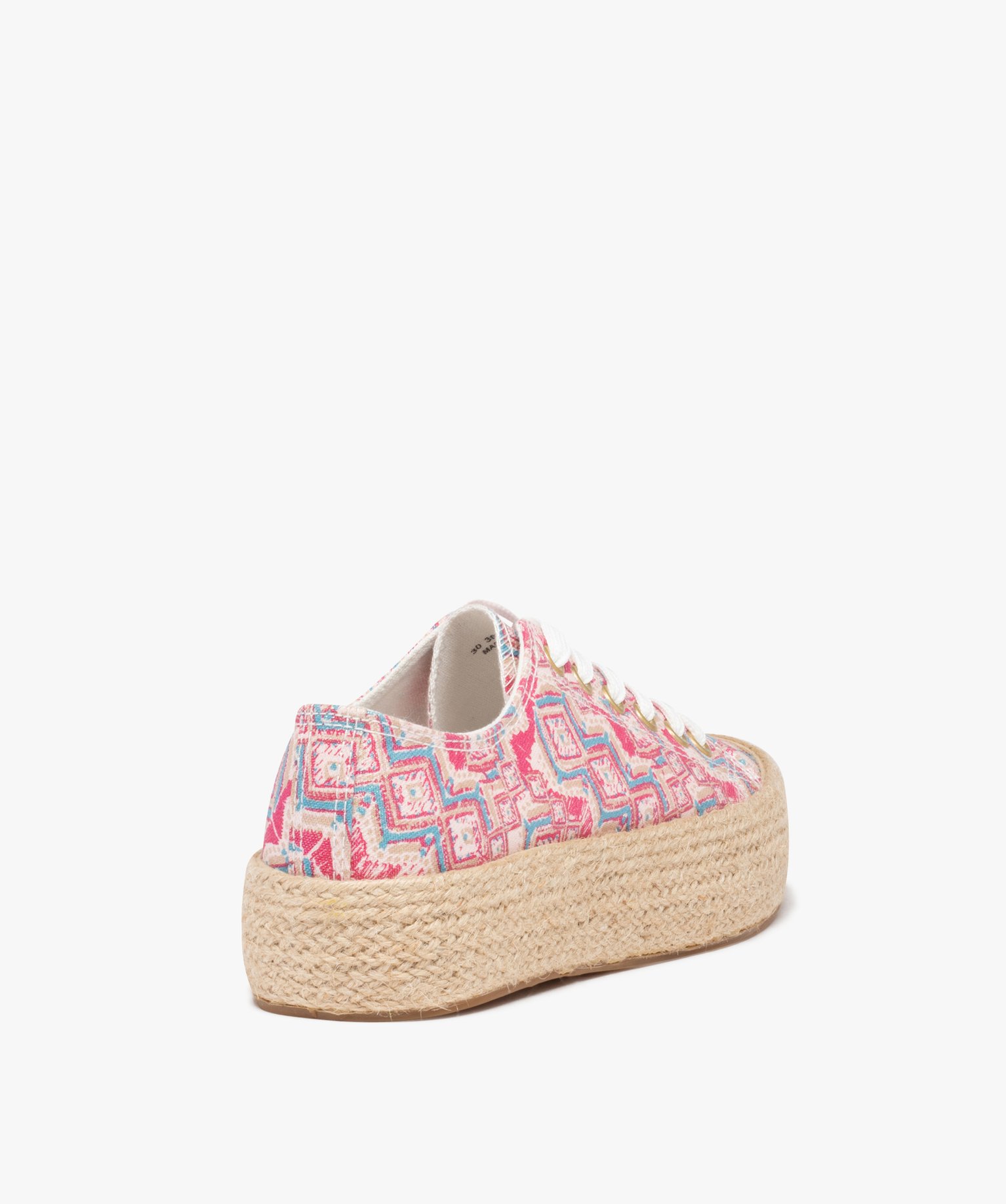 Baskets femme en toile imprimée et semelle cordelette bleu | GEMO