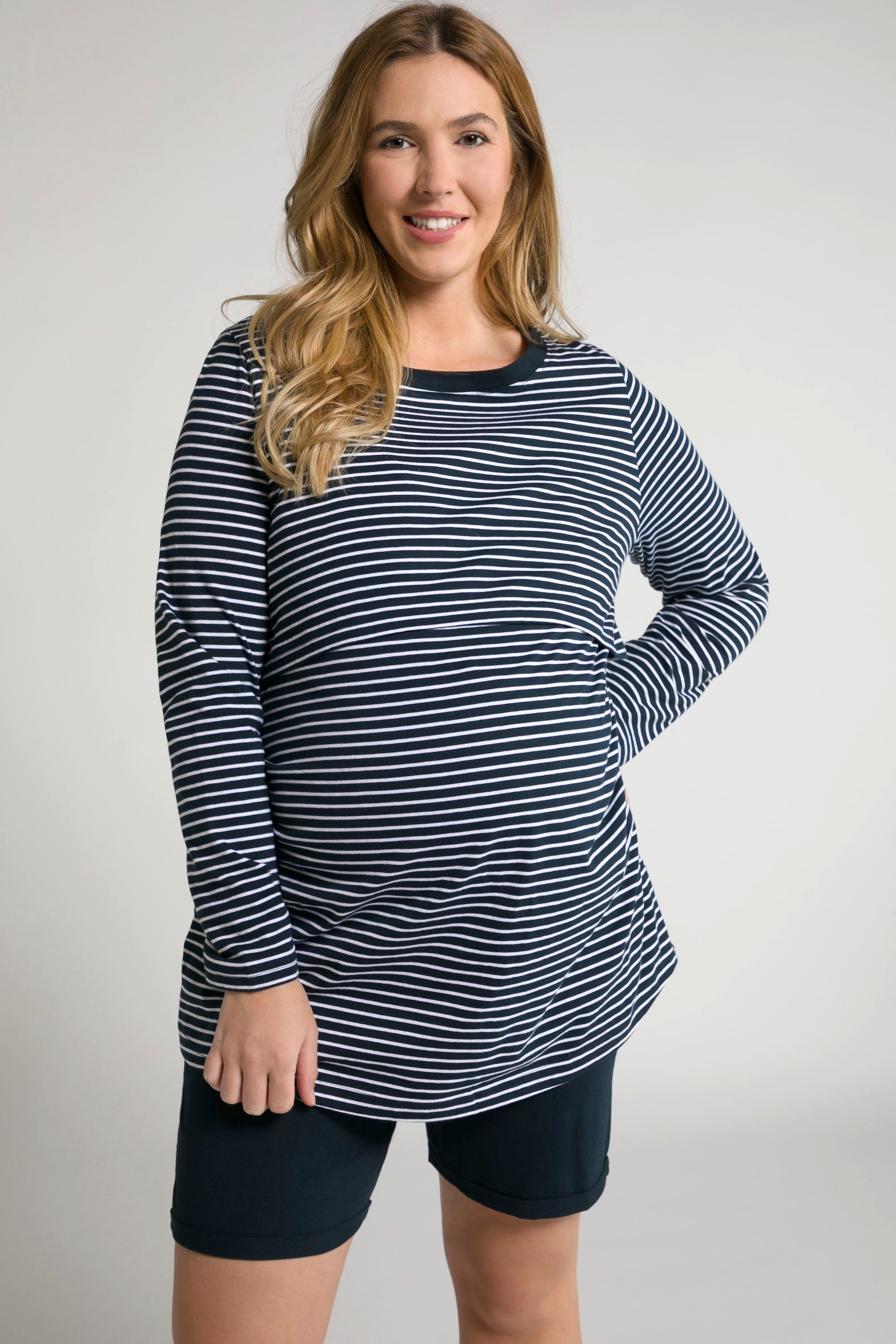Ulla Popken Umstandspyjama Bellieva-Pyjama Stillfunktion 3/4-Arm Biobaumwolle