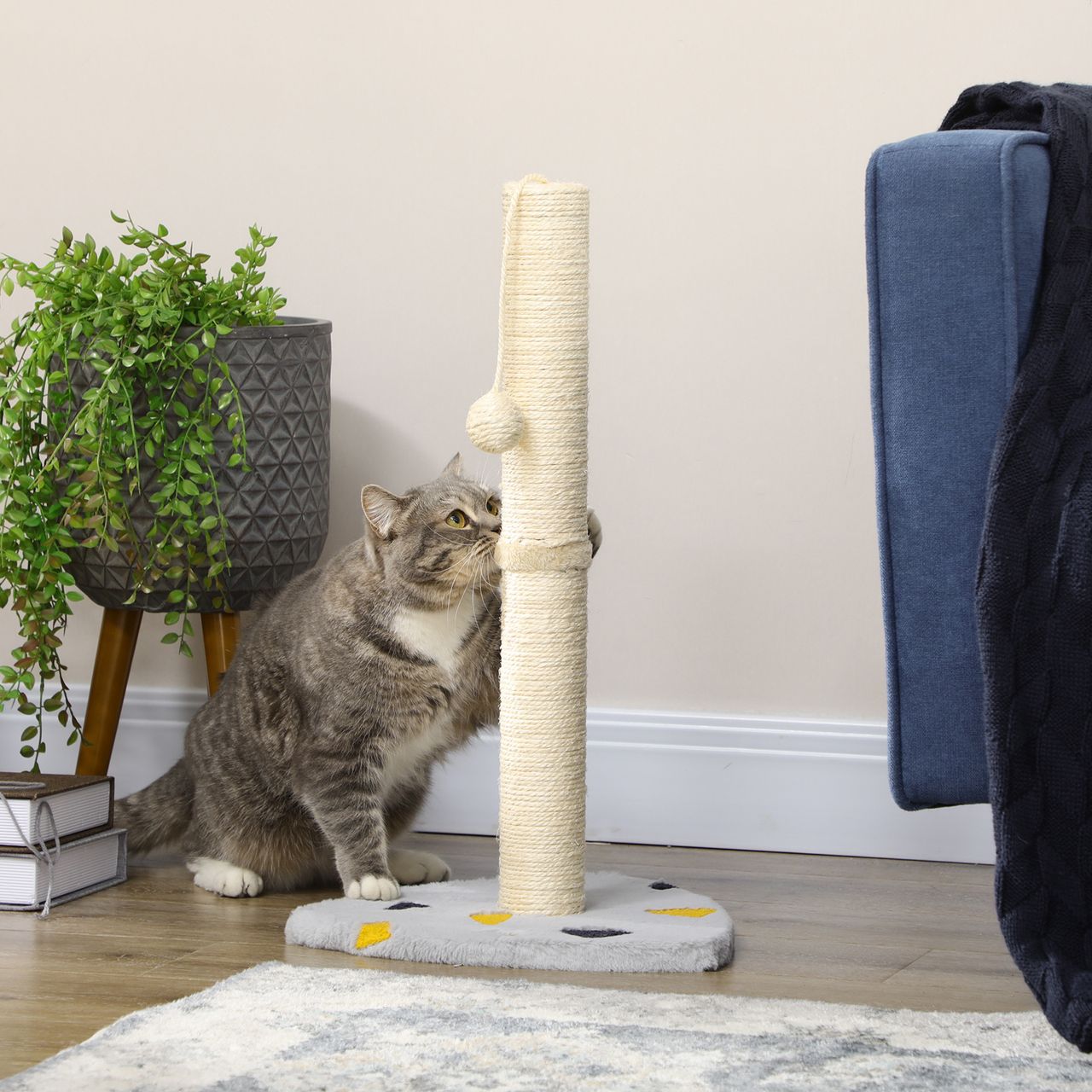 PawHut Kratzbaum, 62 cm, Kratzstamm für Katzen mit Kratzball, Katzenkratzbaum