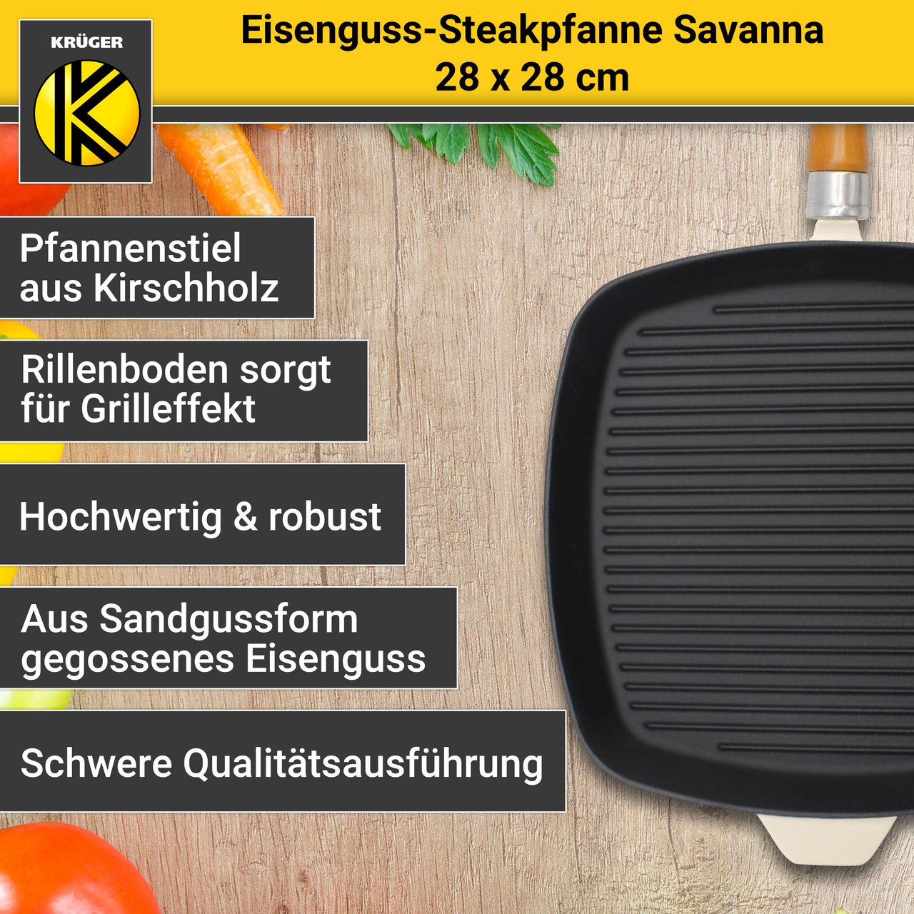 Karl Krüger Eisenguss Steakpfanne SAVANNA, 28x28 cm