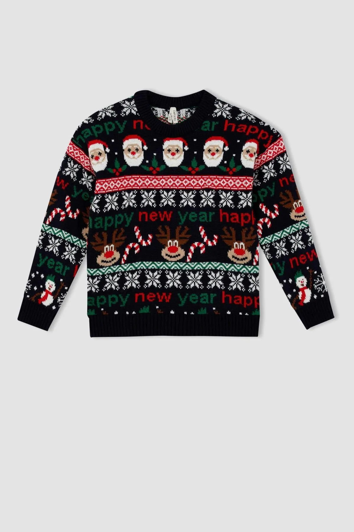 DeFacto  Mädchenpullover mit Rundhalsausschnitt und Neujahrsmotiv