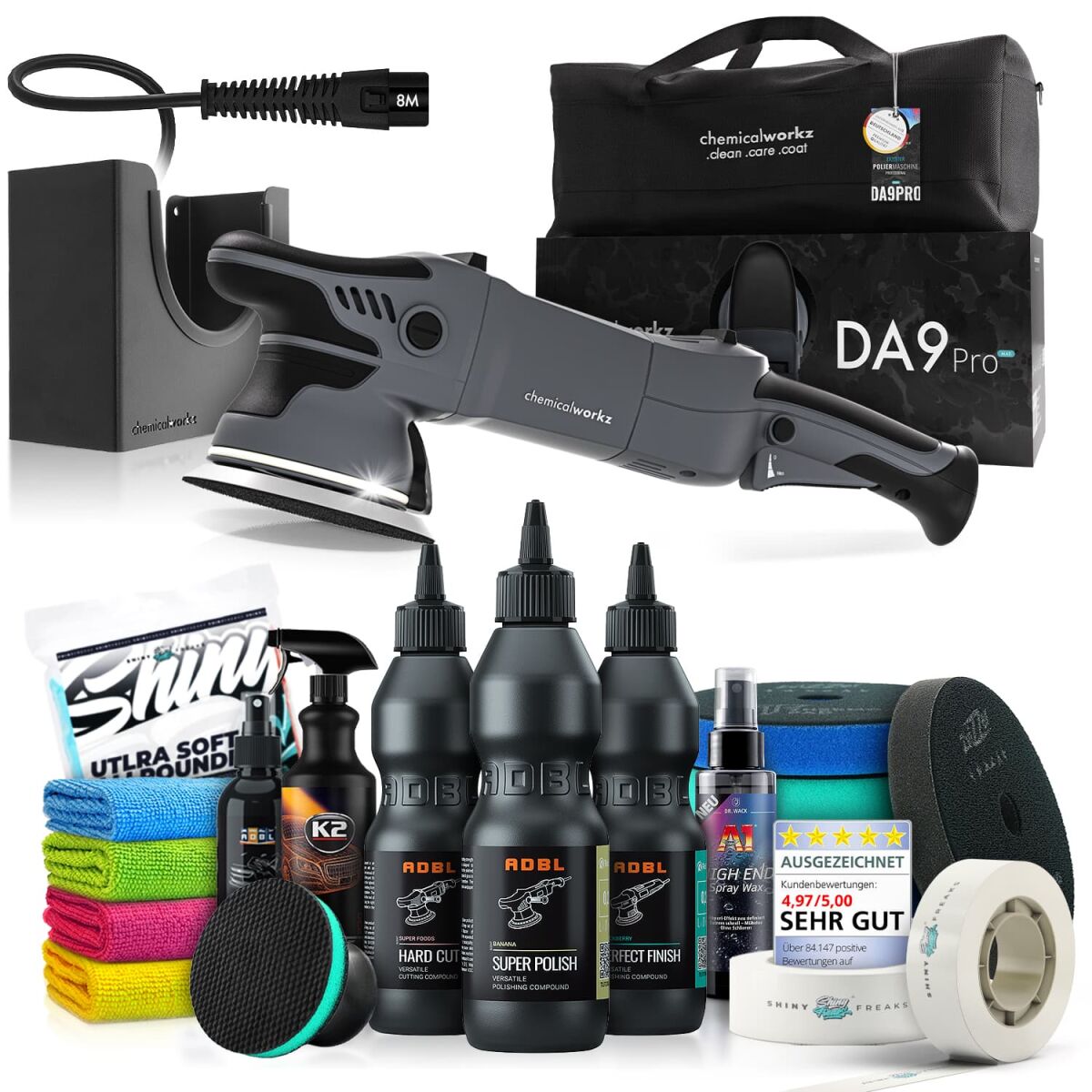 chemicalworkz DA9 Pro Max Poliermaschinen Set mit ADBL Polituren & Zubehör