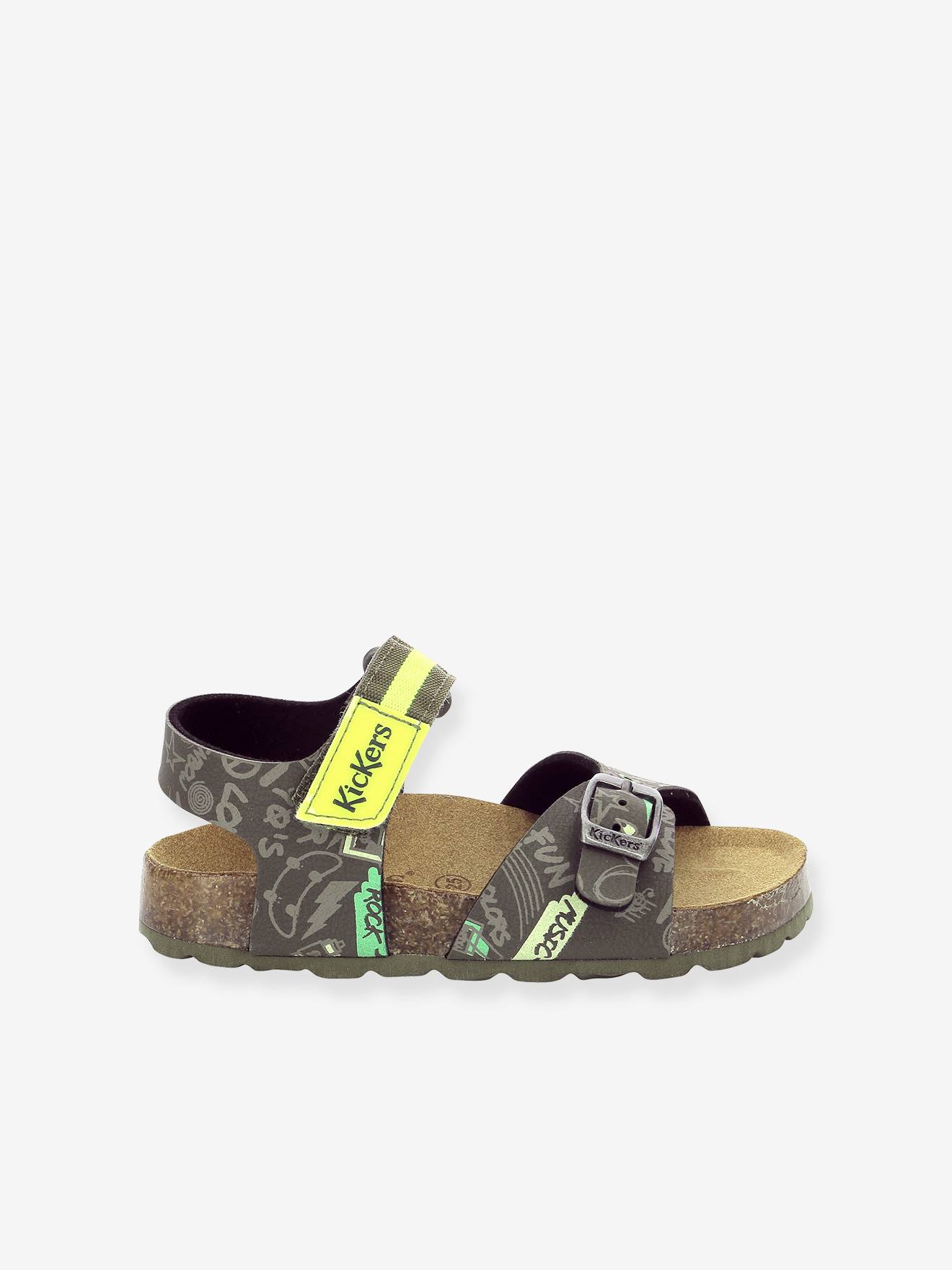 Sandales cuir garçon Sostreet Sokick KICKERS® kaki jaune imprimé